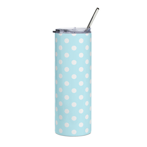 Blue Polka Dot 20oz Stainless Steel Tumbler - Slim Insulated Travel Cup with Straw