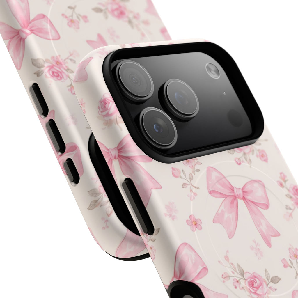 Pink Bow Floral iPhone Case – MagSafe Compatible