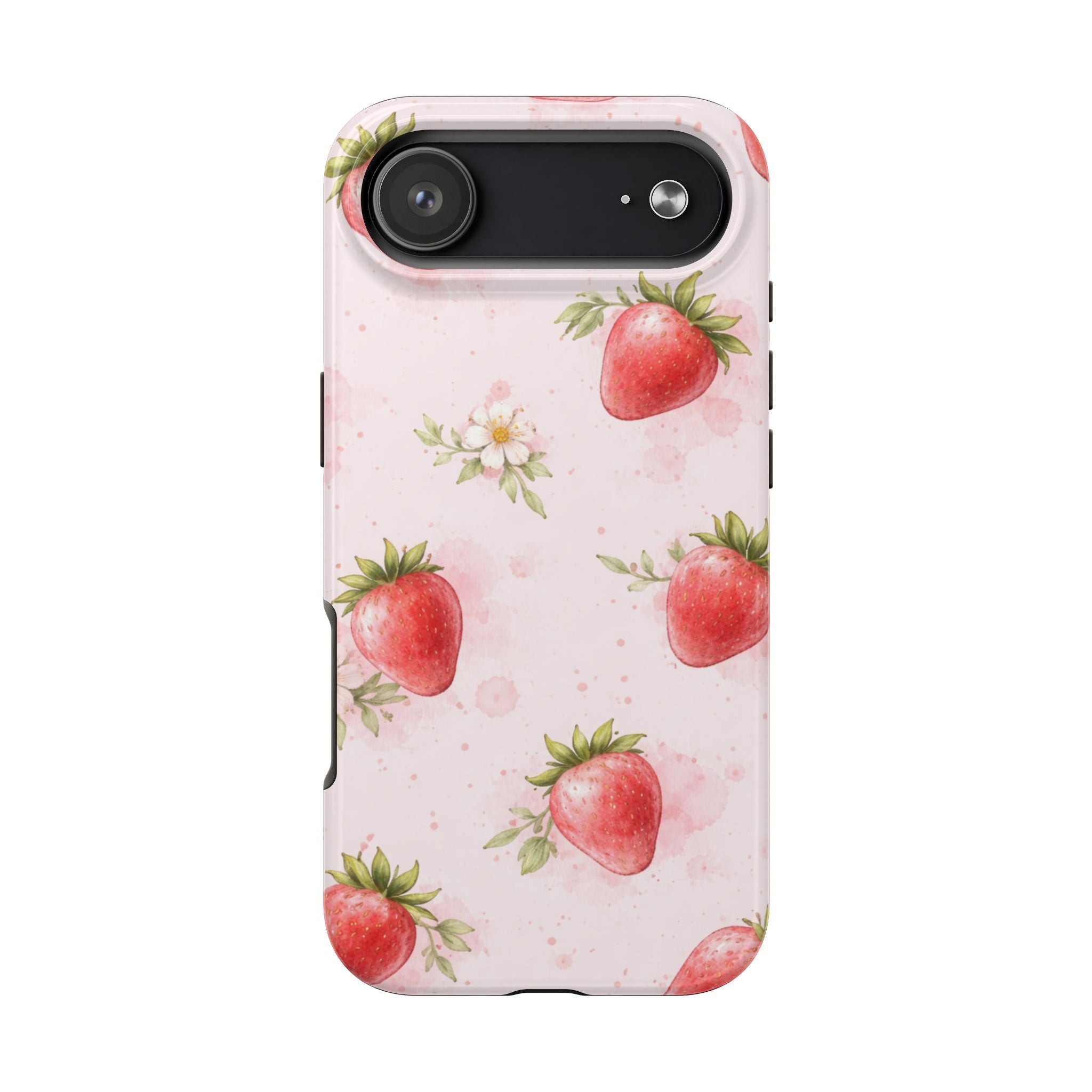 Watercolor Strawberry Phone Case, Pink Floral Fruit Pattern