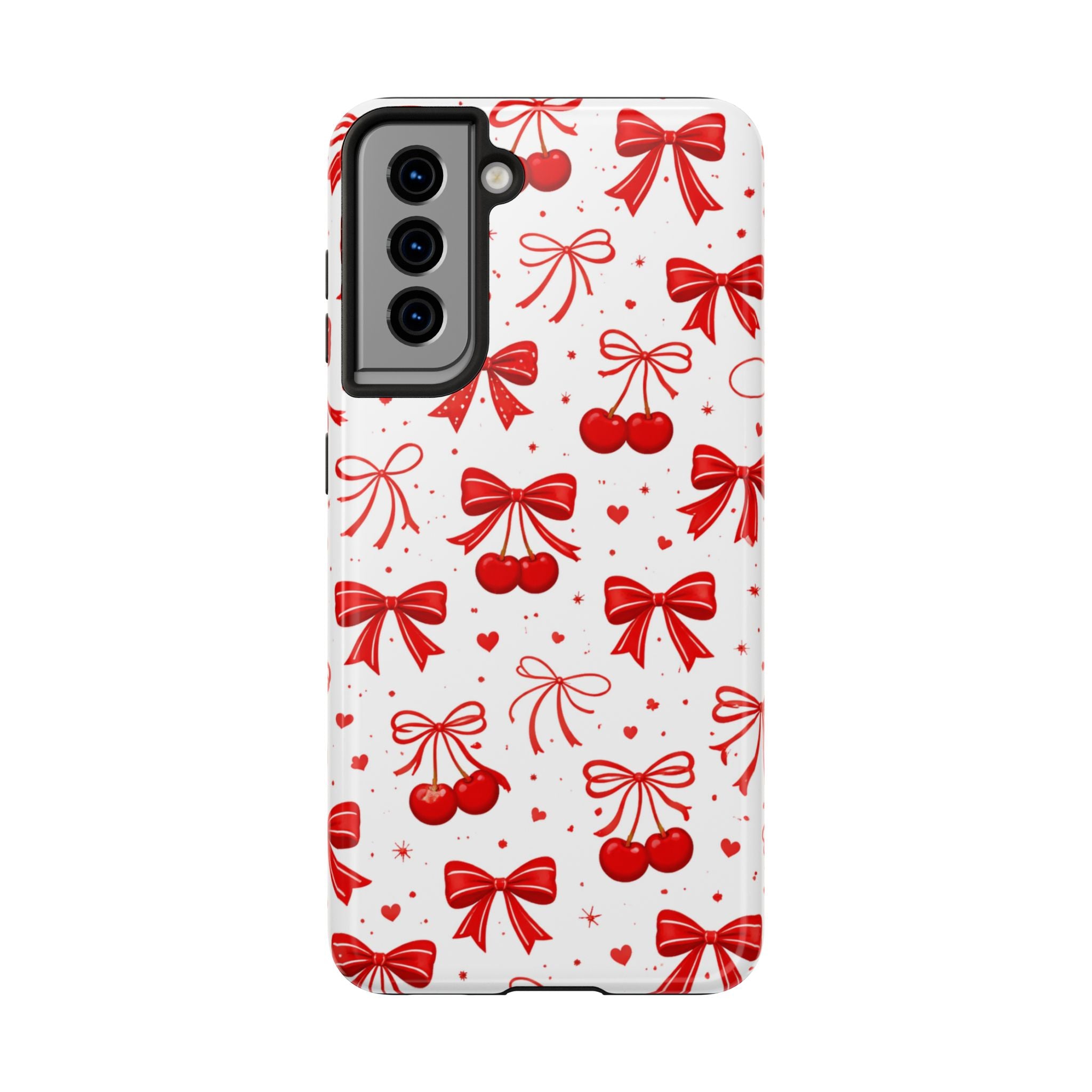 Red Bows and Cherries Tough Phone Case, Cherry Bow Pattern
