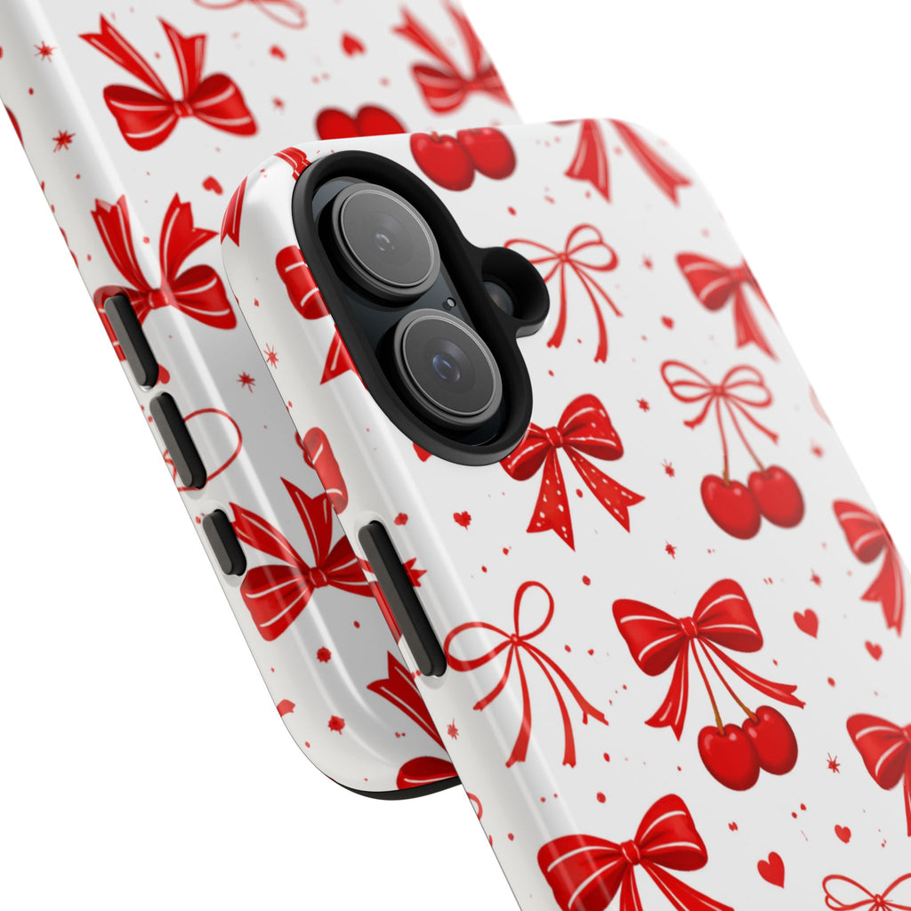 Red Cherry Bows Tough Phone Case, Cherry Pattern Phone Case