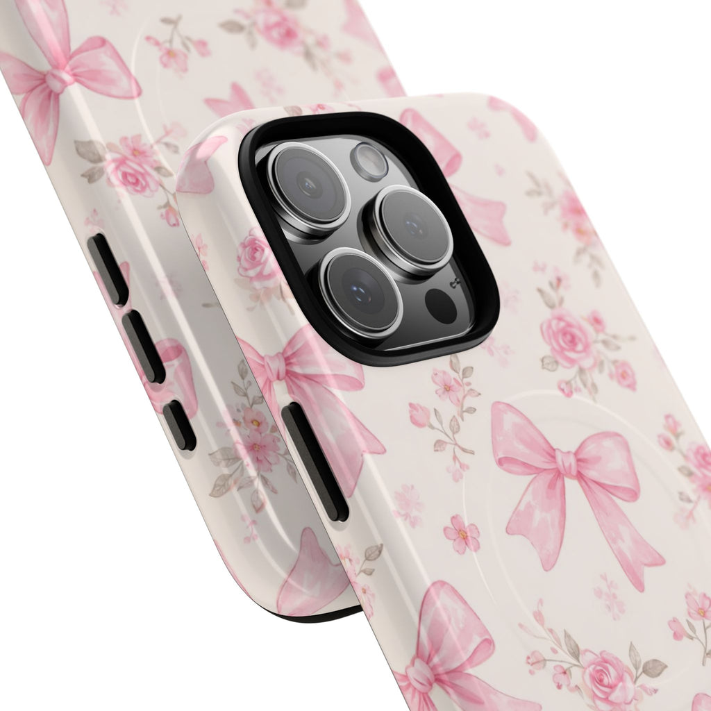 Pink Bow Floral iPhone Case – MagSafe Compatible