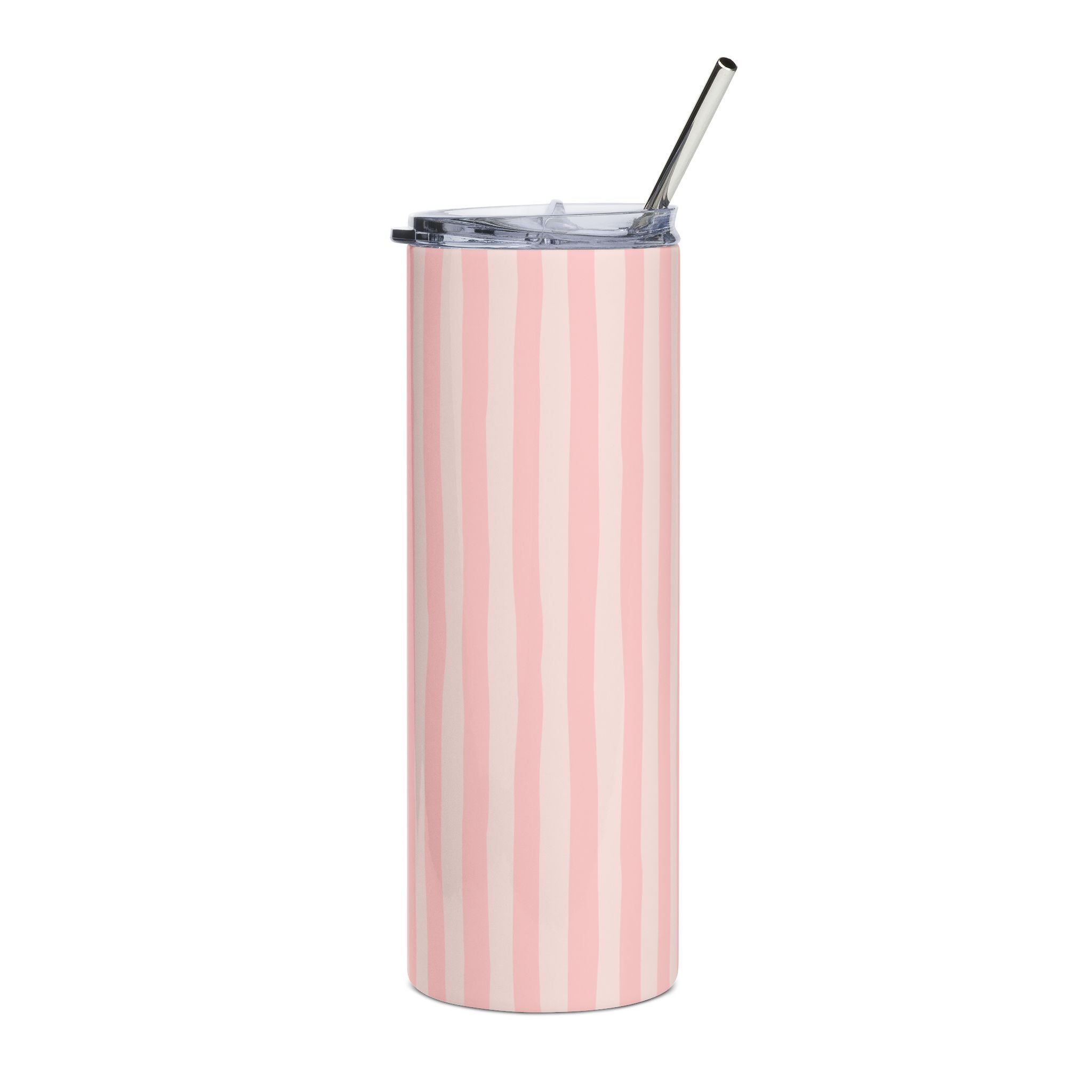 Pink Striped 20oz Stainless Steel Tumbler - Slim Insulated Travel Cup with Straw