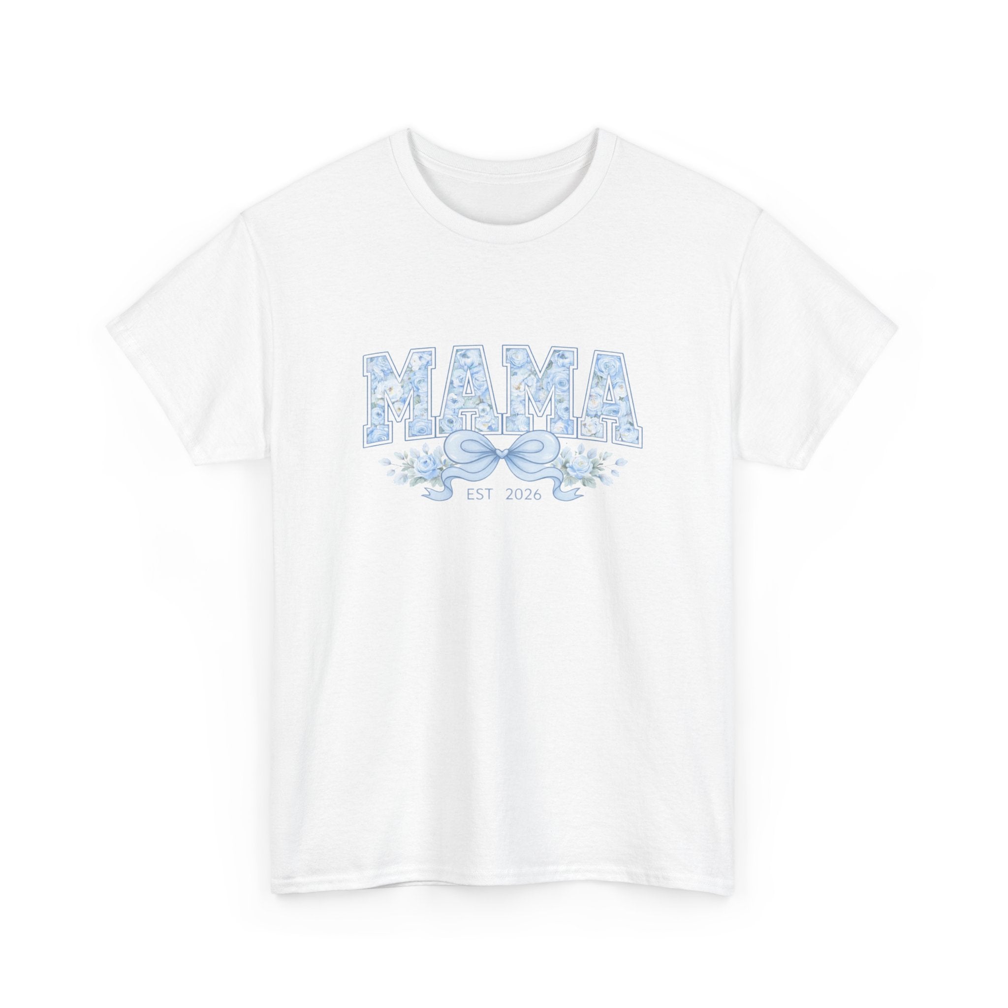 Mama Floral Bow T-Shirt — 'MAMA' Blue Vintage Floral Tee (Mother’s Day Gift)