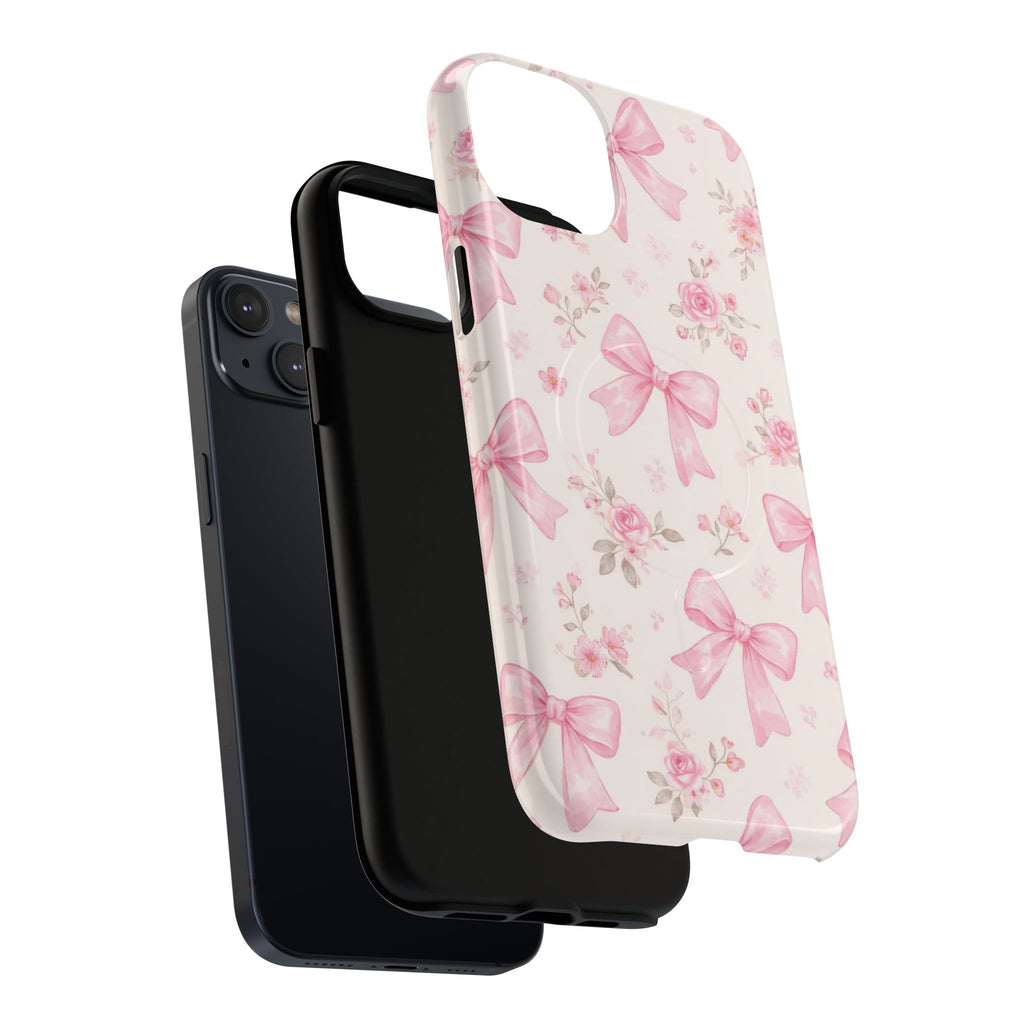 Pink Bow Floral iPhone Case – MagSafe Compatible