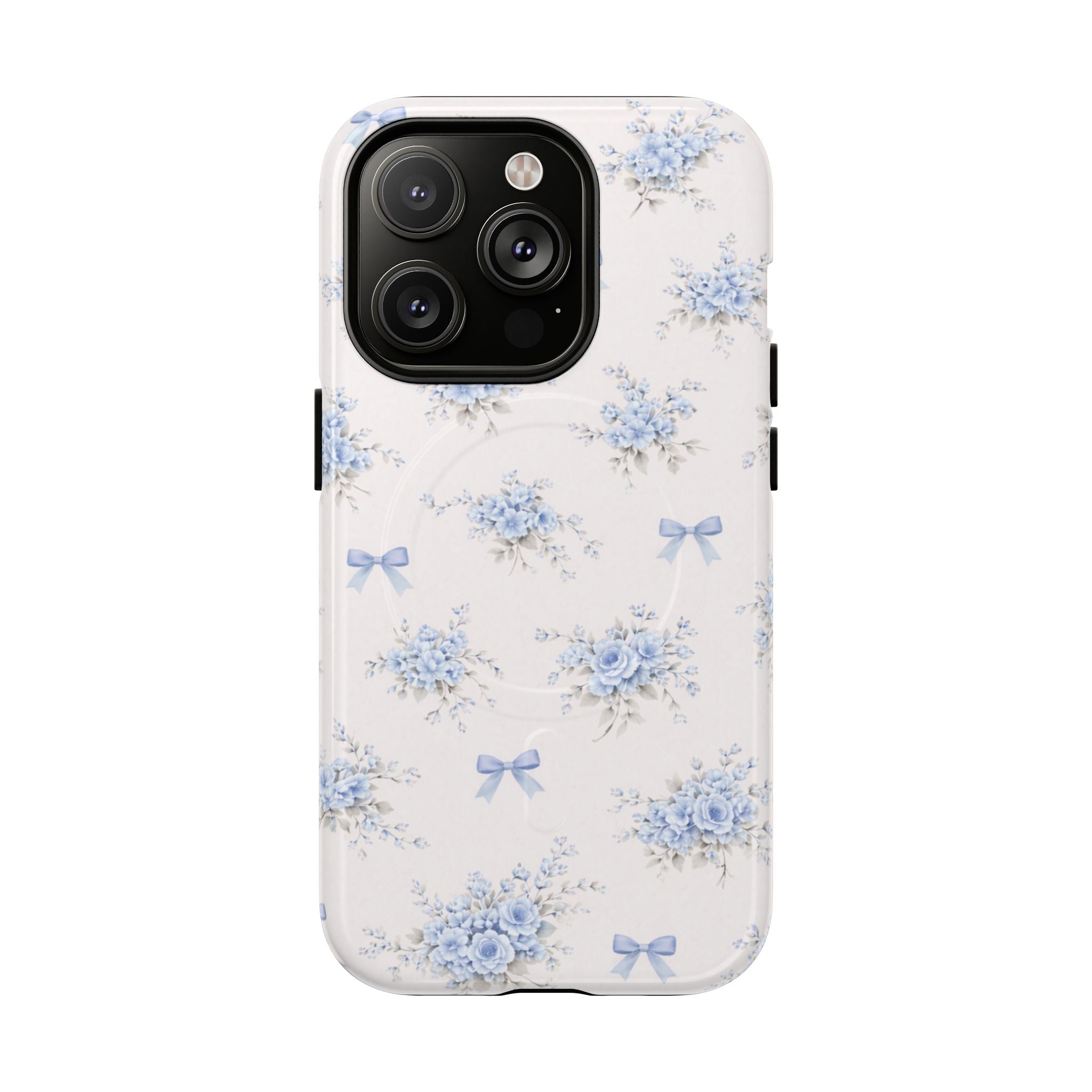 Blue Floral Bow iPhone Case – MagSafe Compatible