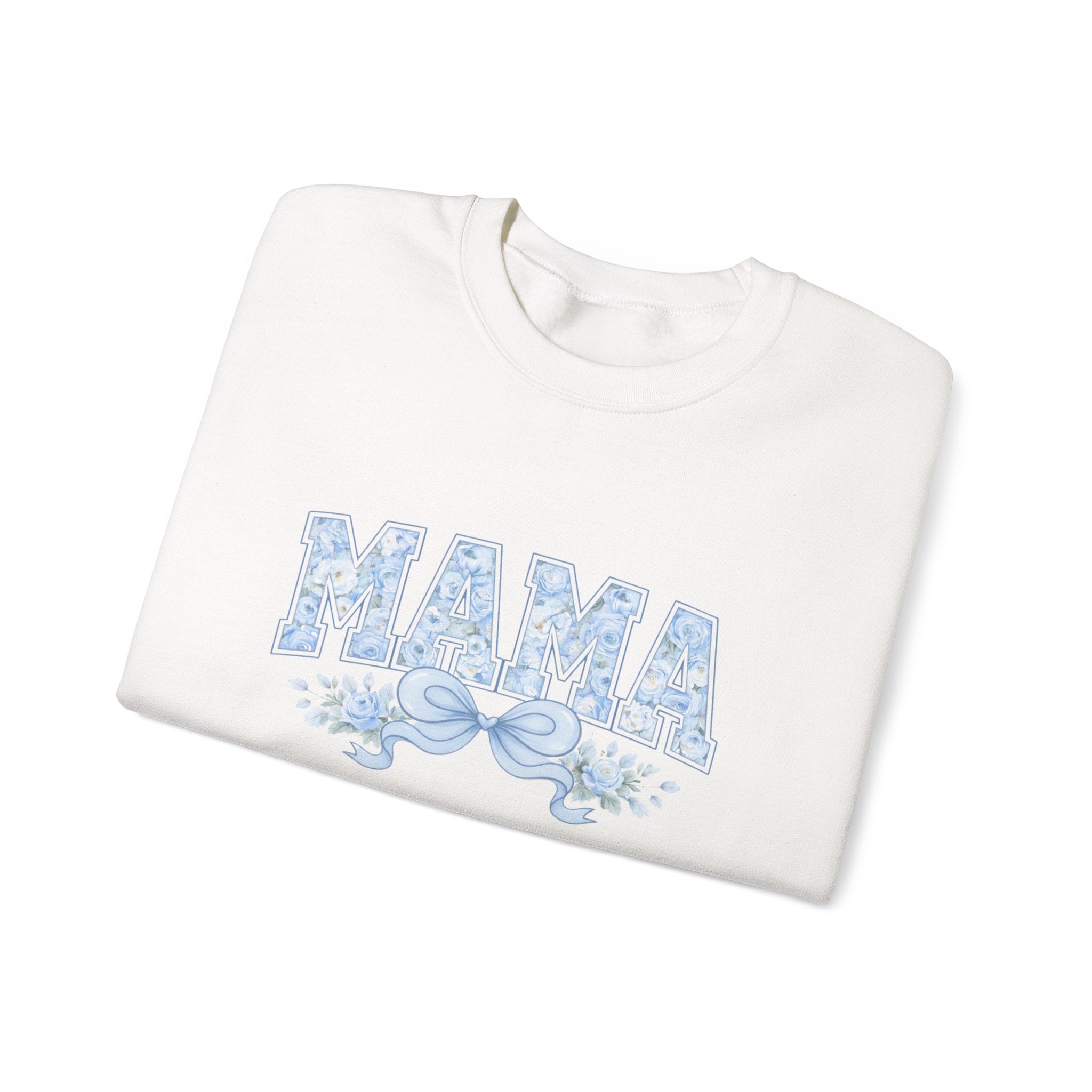 Mama Floral Crewneck Sweatshirt – Blue Decorative Mama Pullover