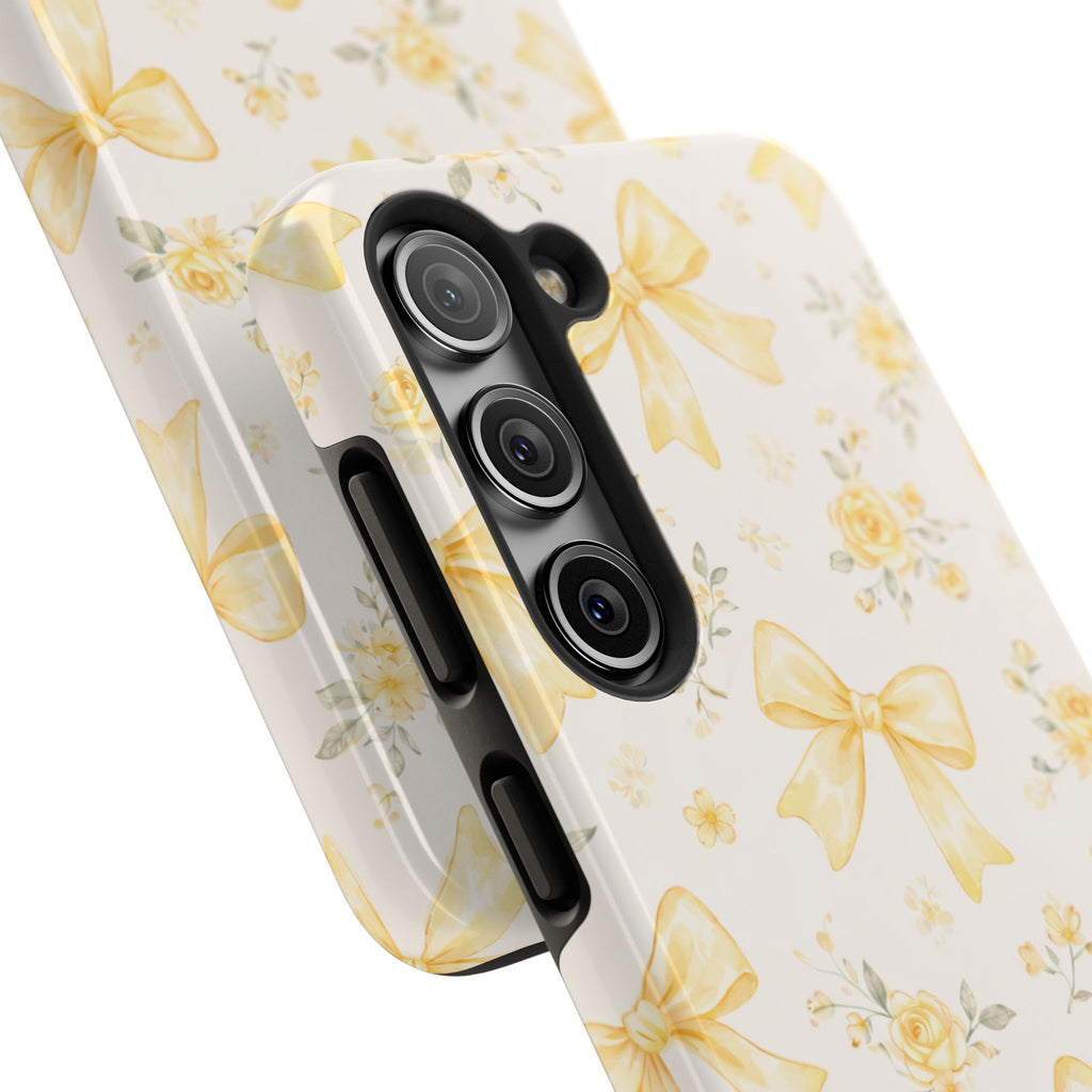 Yellow Watercolor Bows Tough Phone Case, Floral Pattern