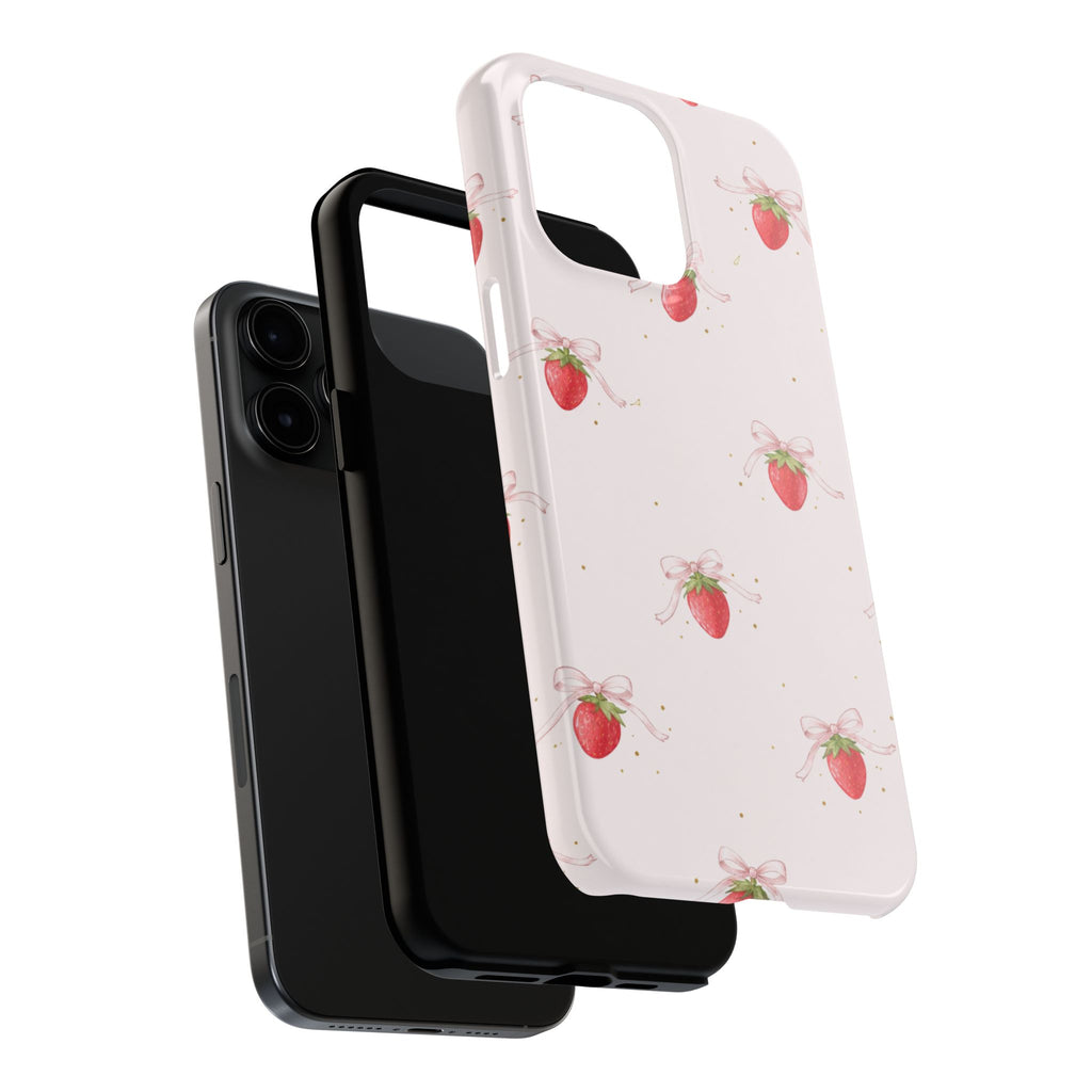 Pink Strawberry Pattern Tough Phone Case, Pastel Fruit Print