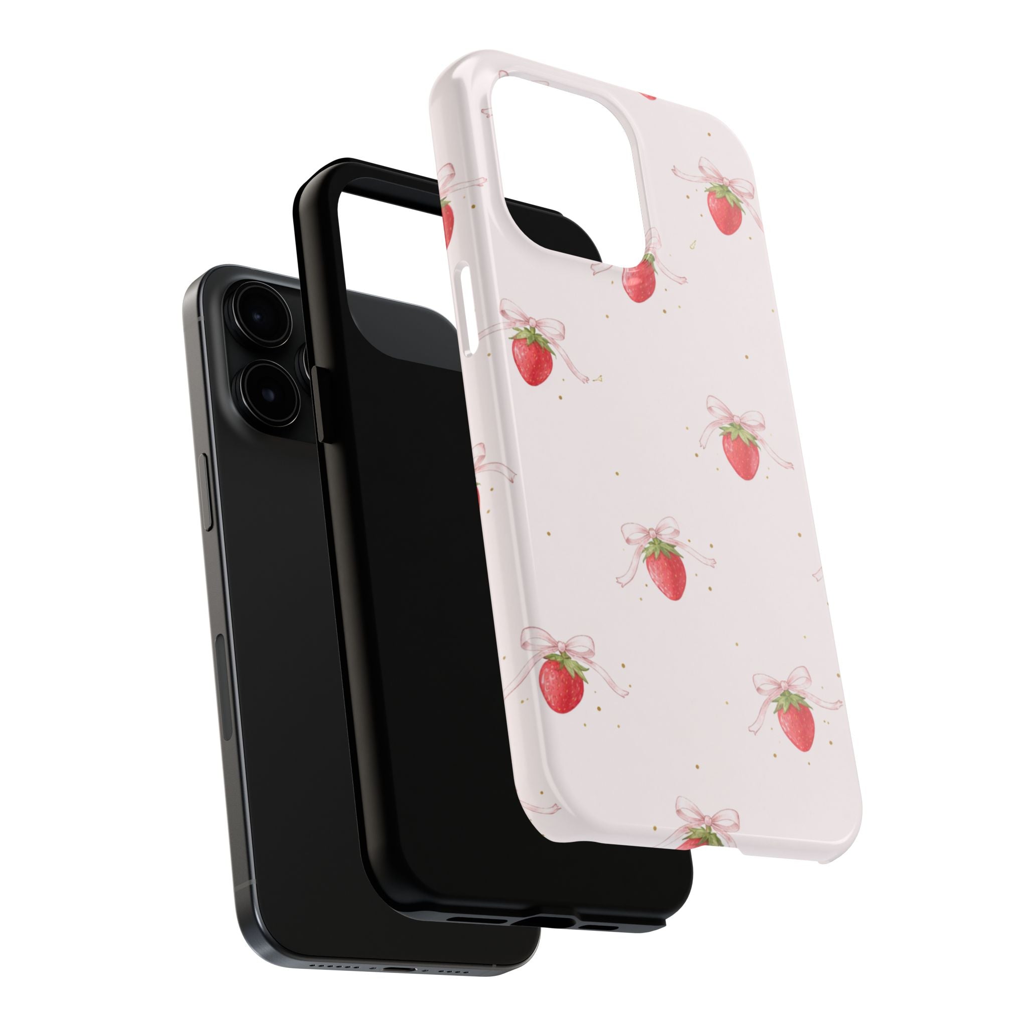 Pink Strawberry Pattern Tough Phone Case, Pastel Fruit Print