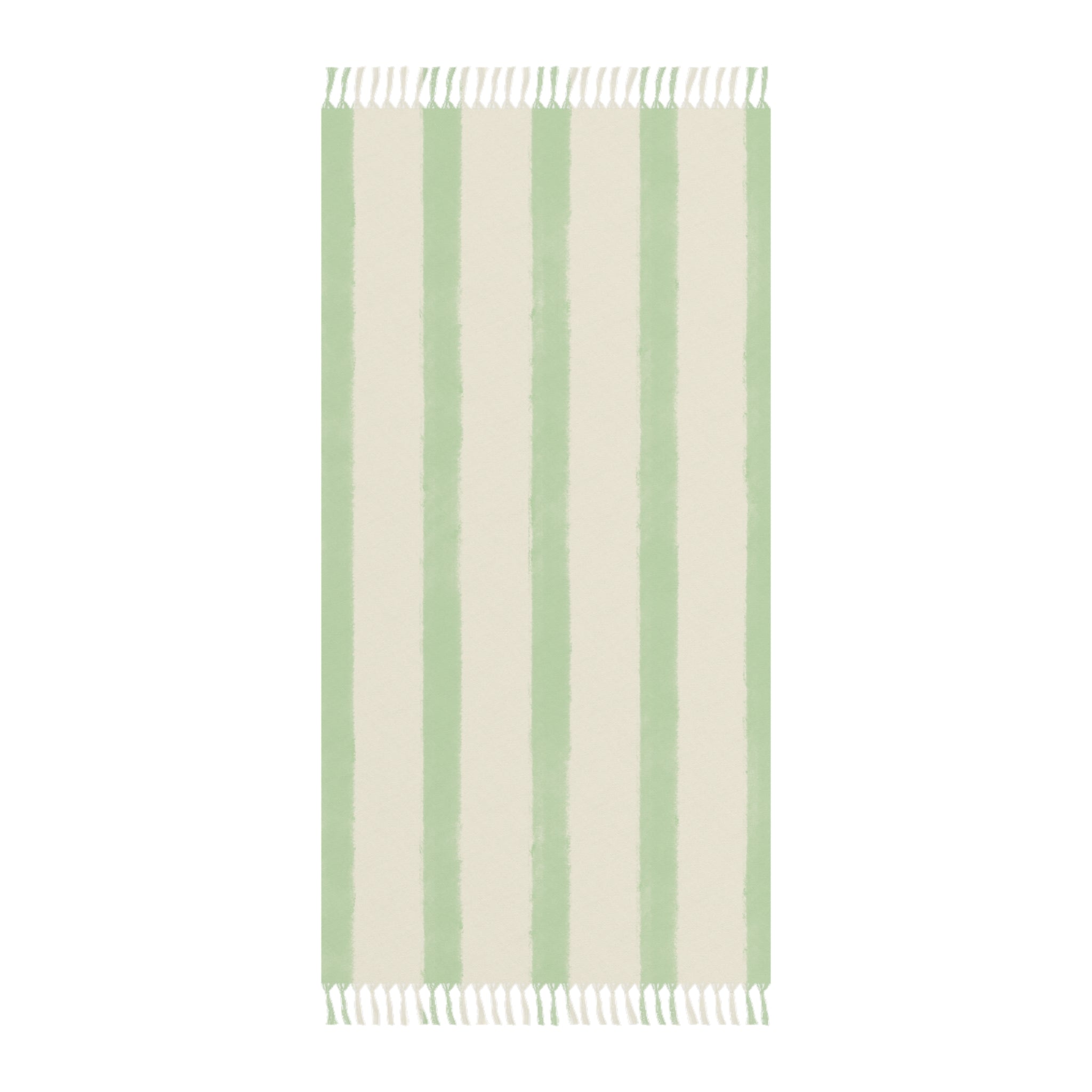 Sage Green Boho Stripe Beach Blanket – Turkish Peshtemal with Fringe