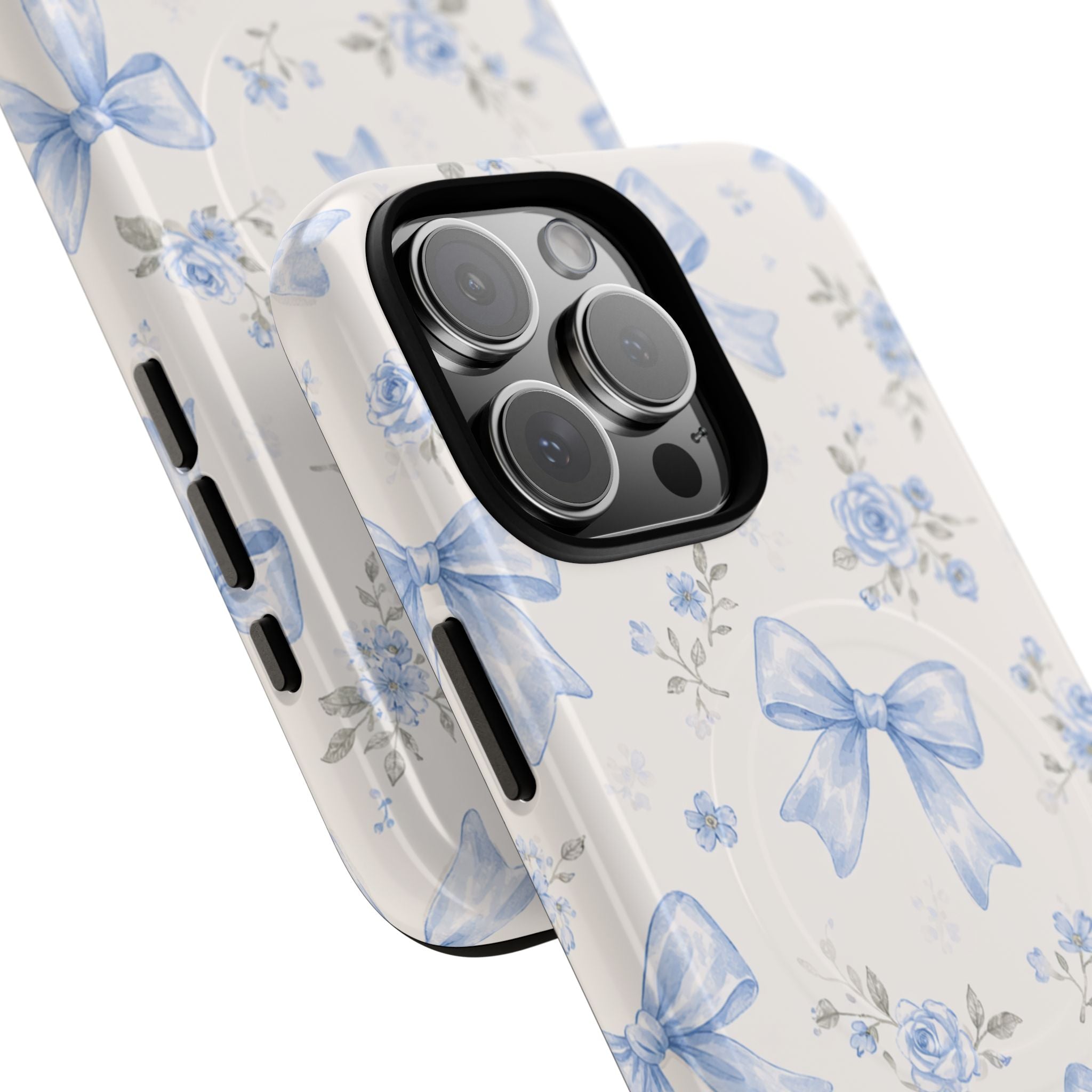 Floral Blue Bow iPhone Case – MagSafe Compatible
