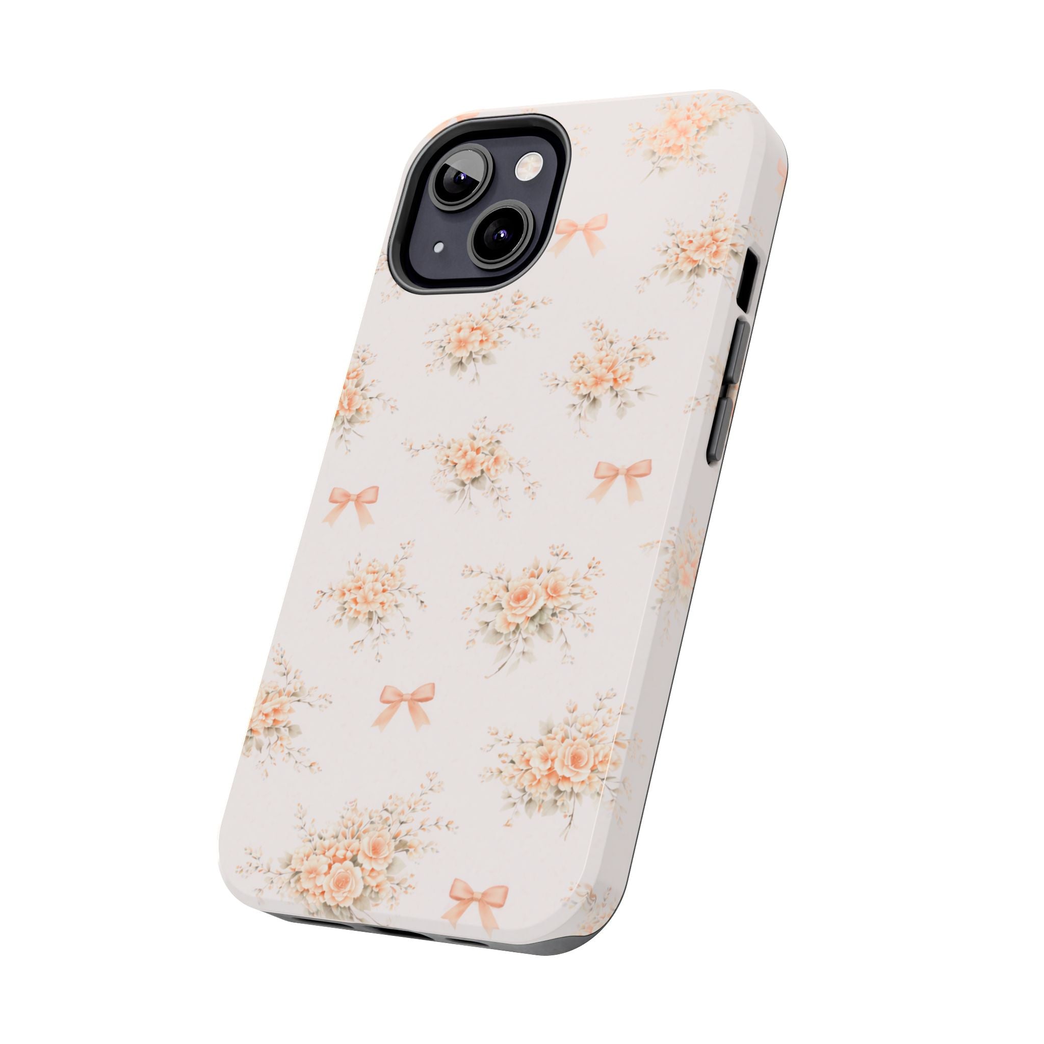 Vintage Peach Floral Bouquet iPhone Case | Tough Phone Case | Pastel Bow Pattern