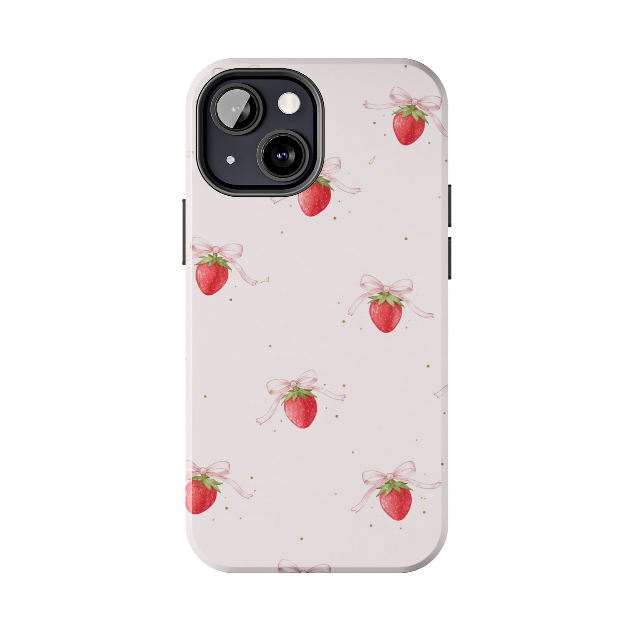 Pink Strawberry Pattern Tough Phone Case, Pastel Fruit Print