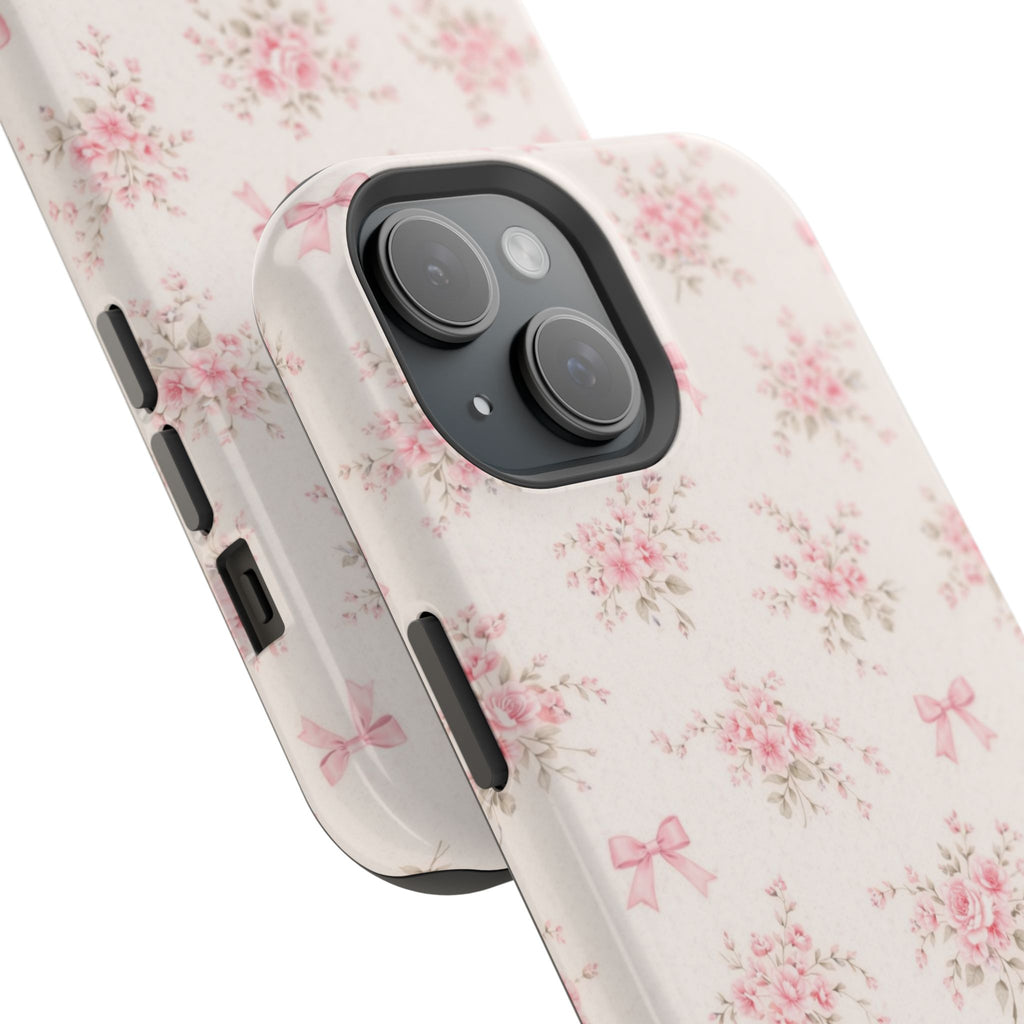 Pink Floral Bow Pattern Cases | Magnetic Impact-Resistant iPhone Case