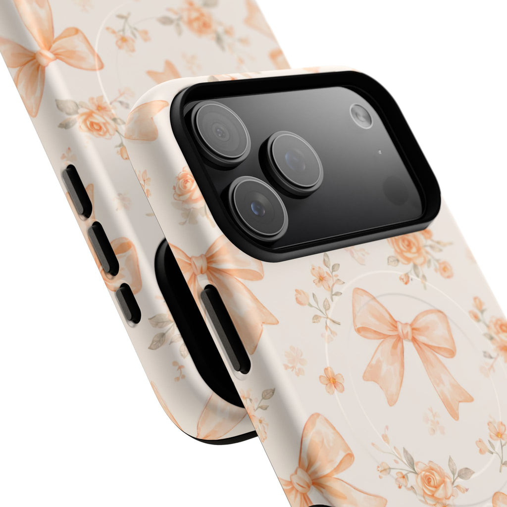 Floral Peach Bow iPhone Case – MagSafe Compatible