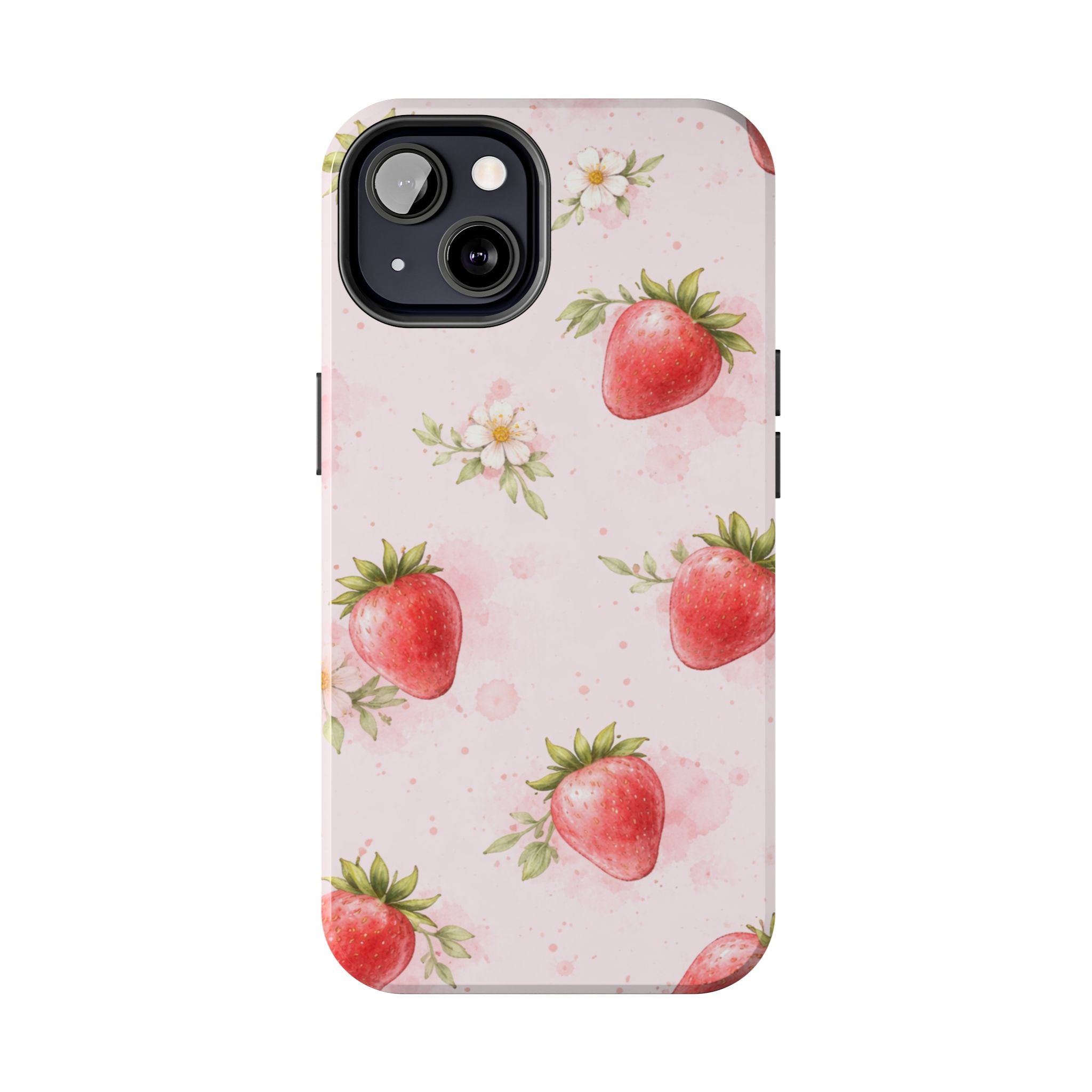 Watercolor Strawberry Phone Case, Pink Floral Fruit Pattern