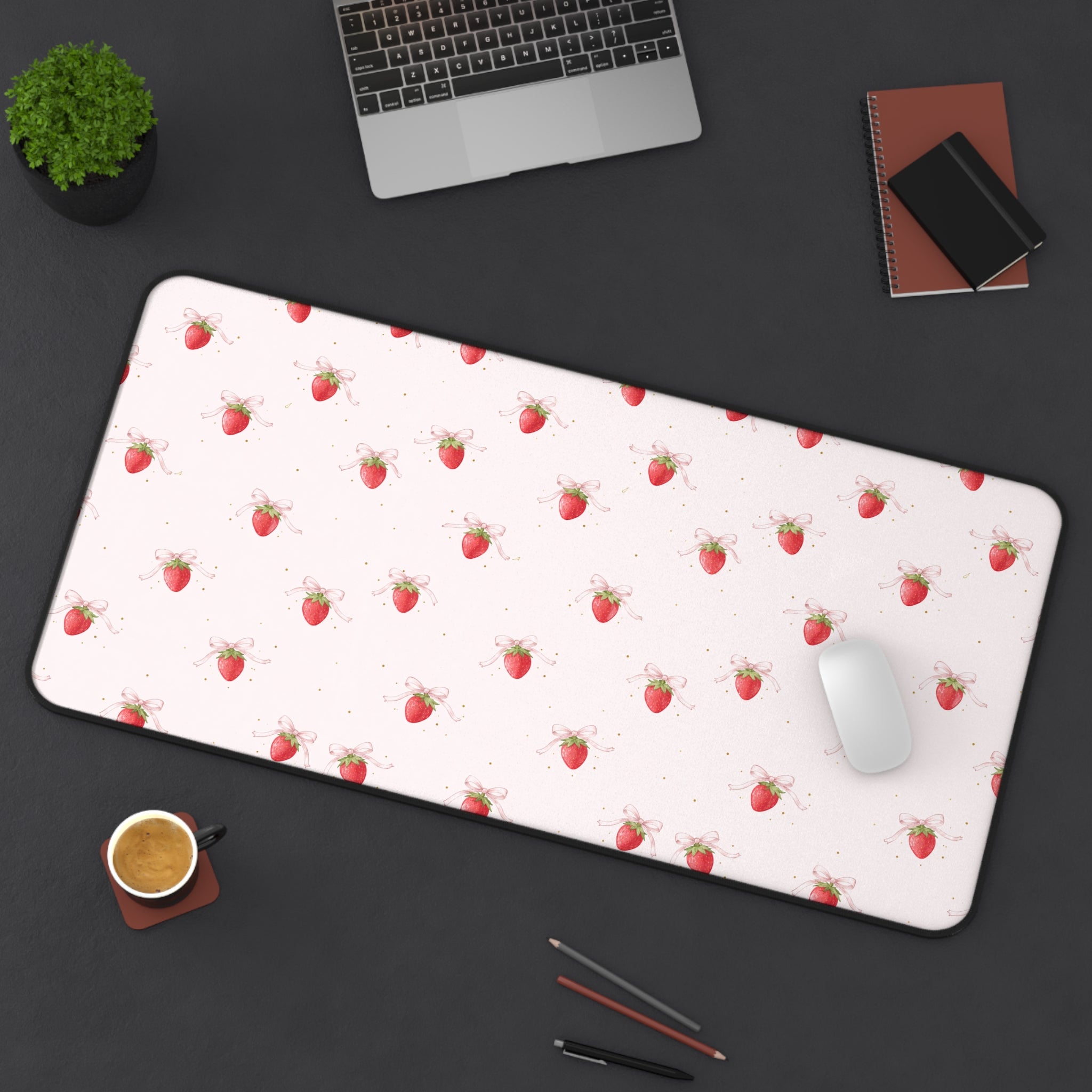 Strawberry Pattern Desk Mat, Pink Fruit Mousepad