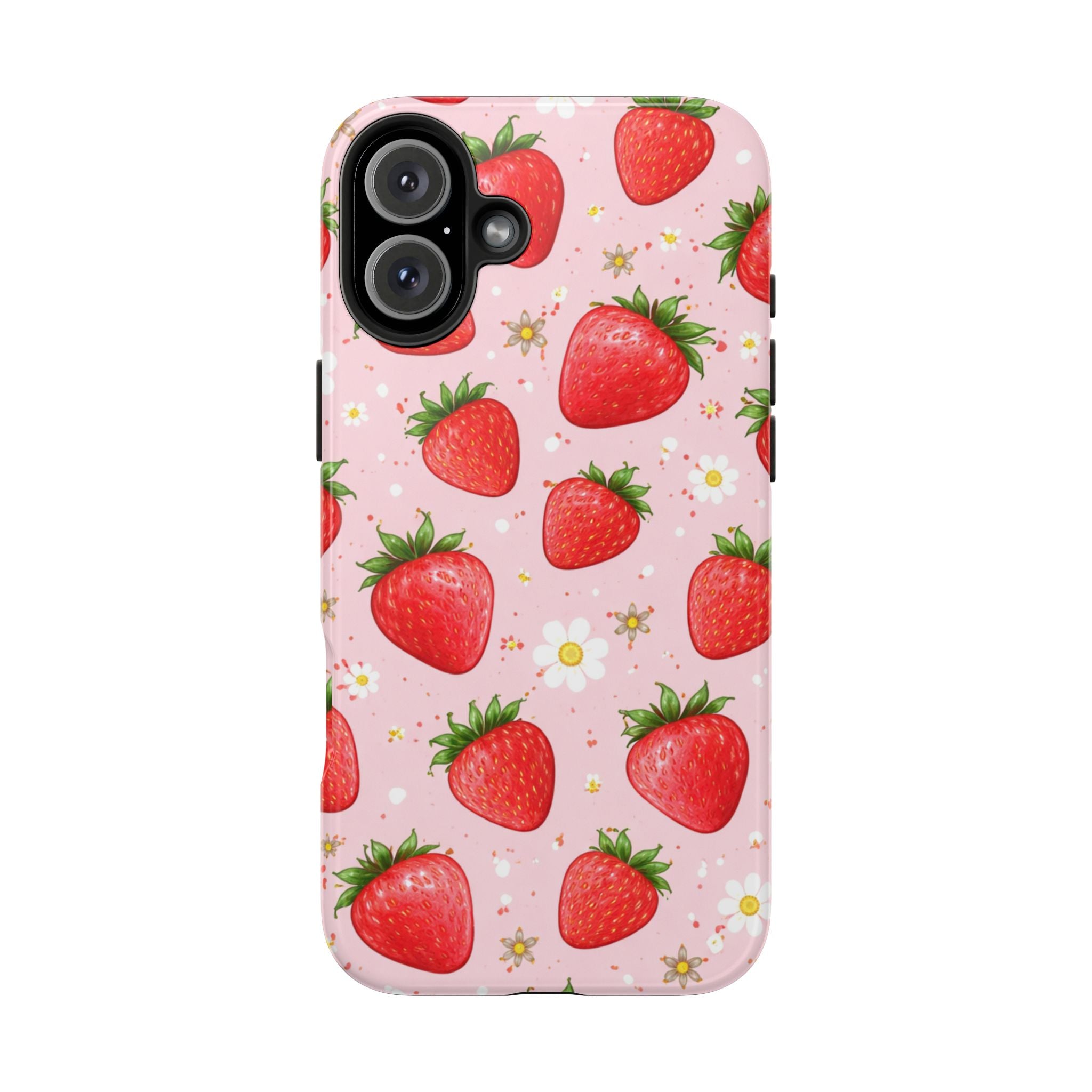 Pink Strawberry Print Phone Case, Soft Fruit Pattern