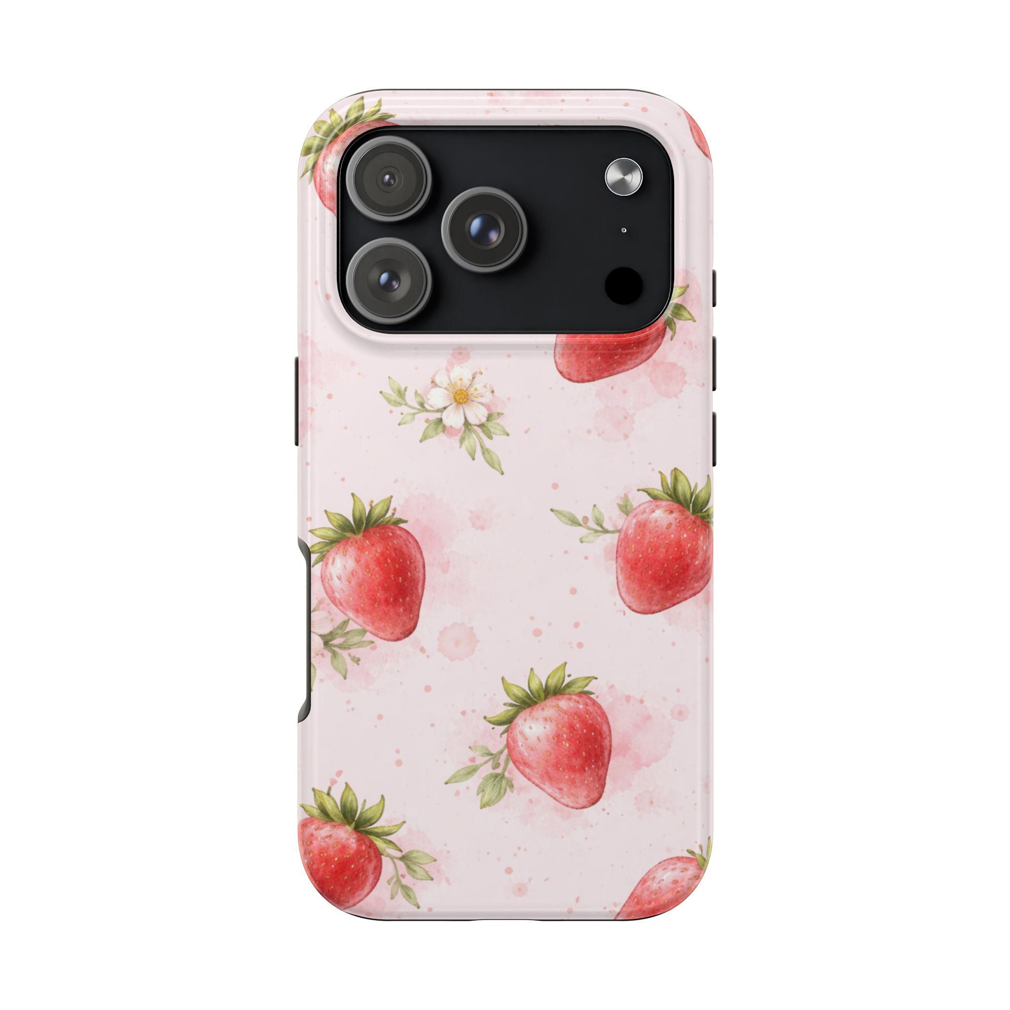 Watercolor Strawberry Phone Case, Pink Floral Fruit Pattern