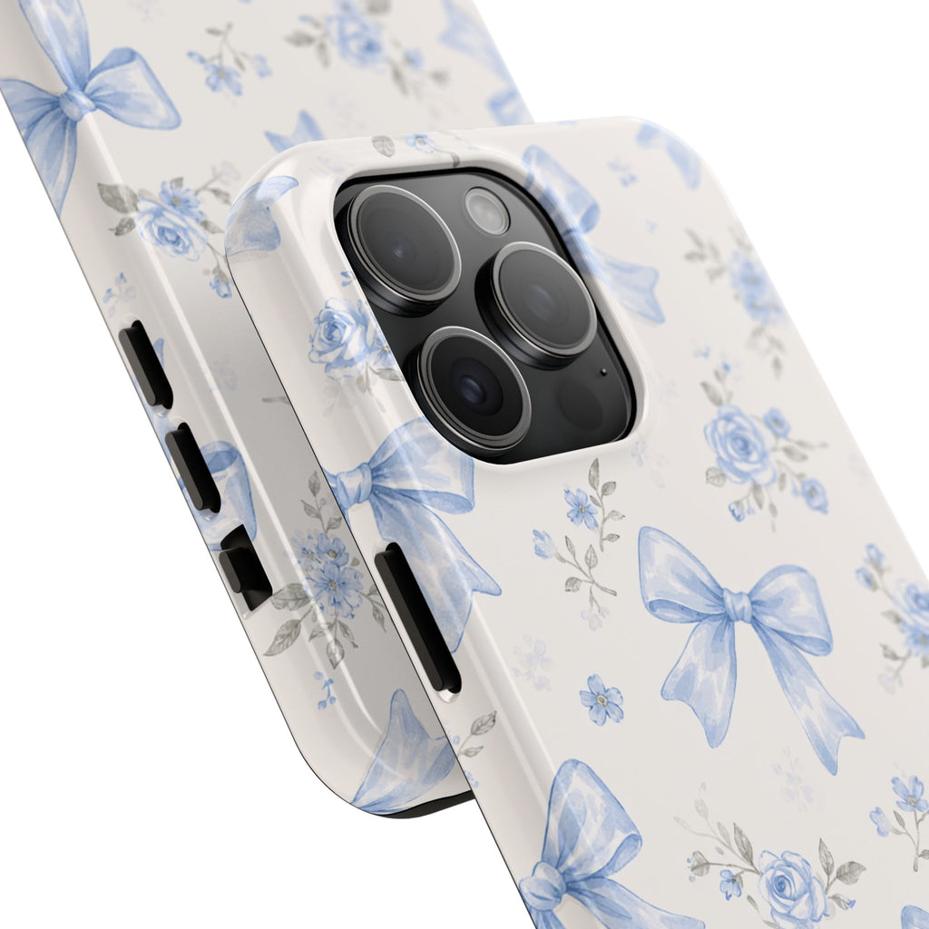 Blue Watercolor Bows iPhone Case, Floral Bow Pattern