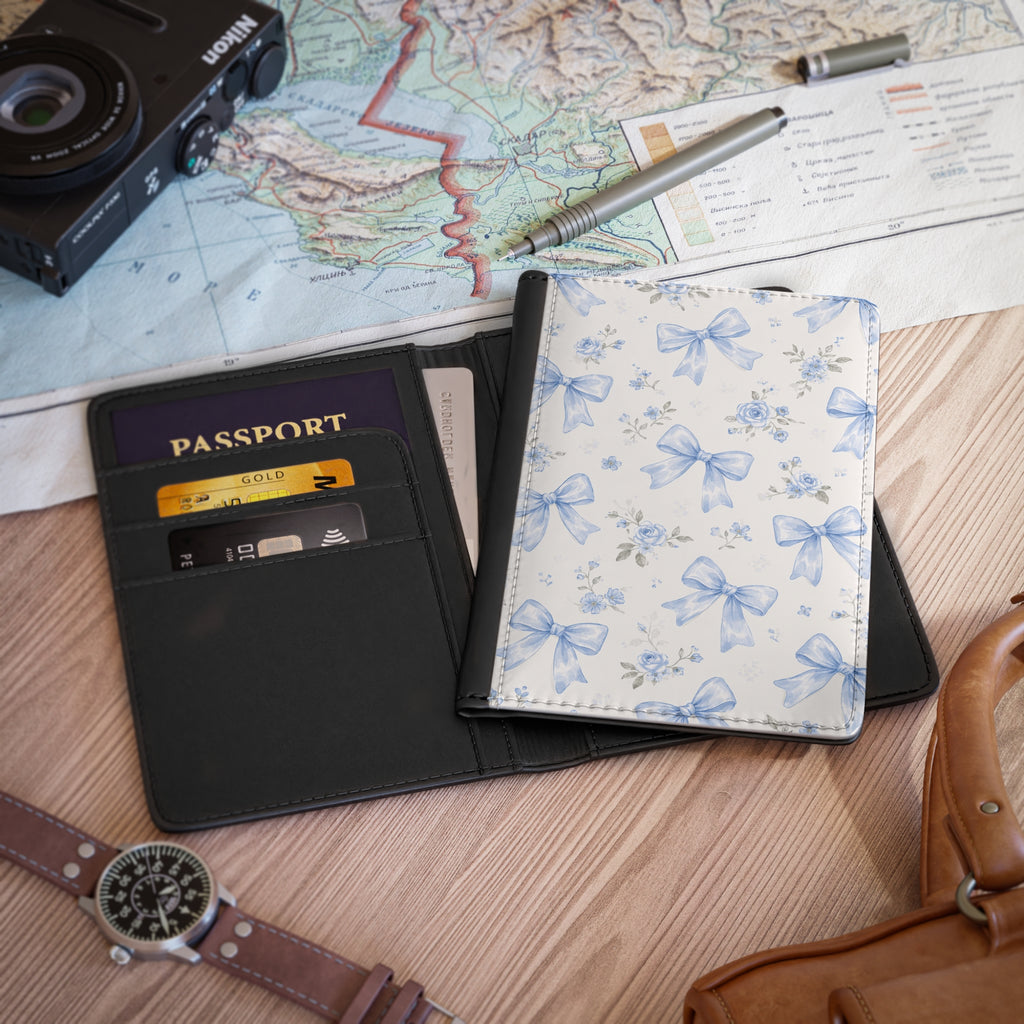 Blue Floral Bow Passport Cover