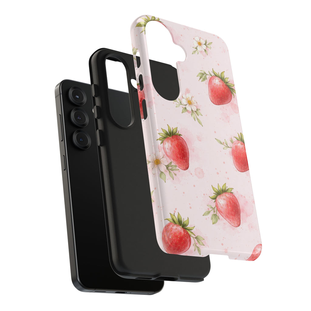 Watercolor Strawberry Tough Phone Case, Sweet Fruit Design
