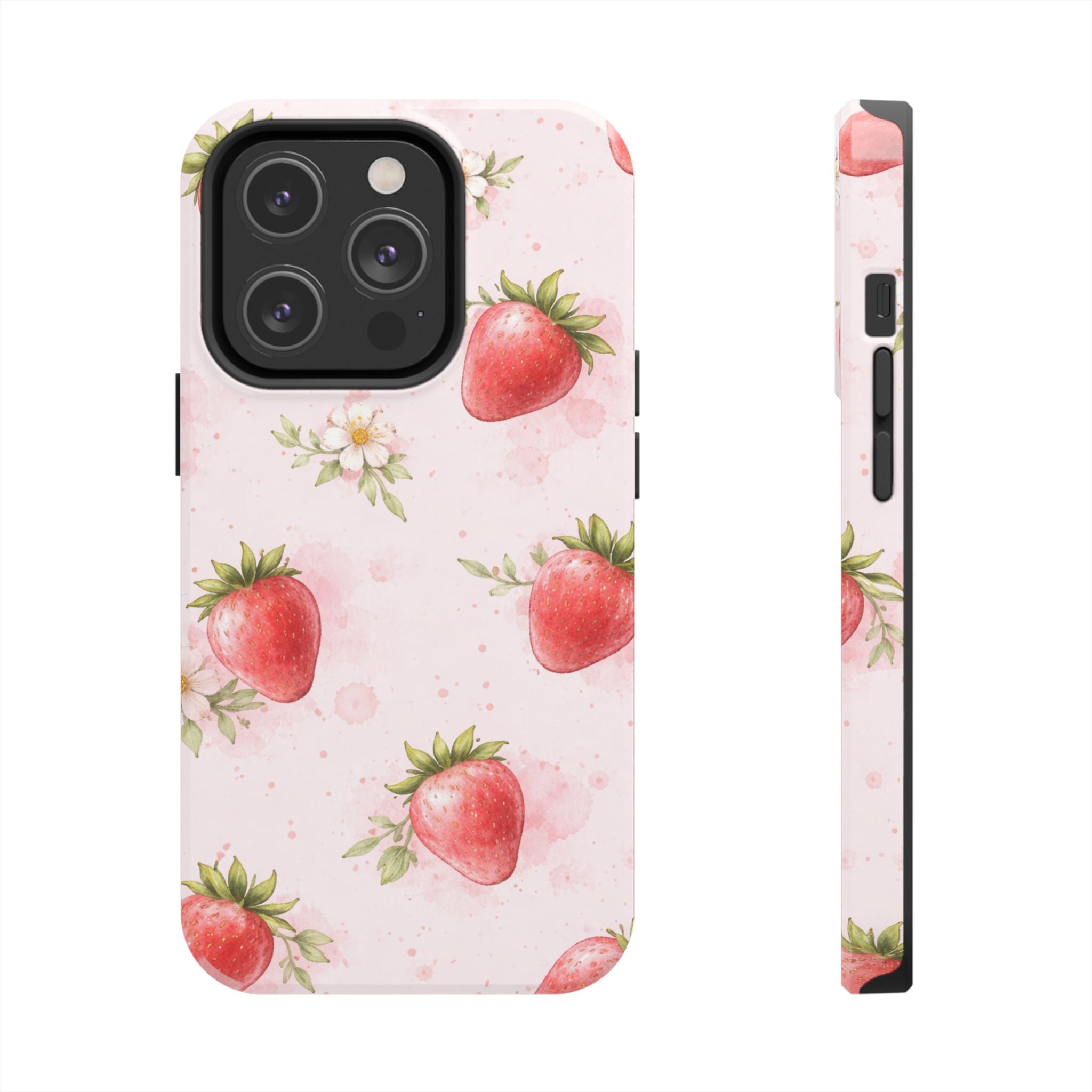 Watercolor Strawberry Phone Case, Pink Floral Fruit Pattern