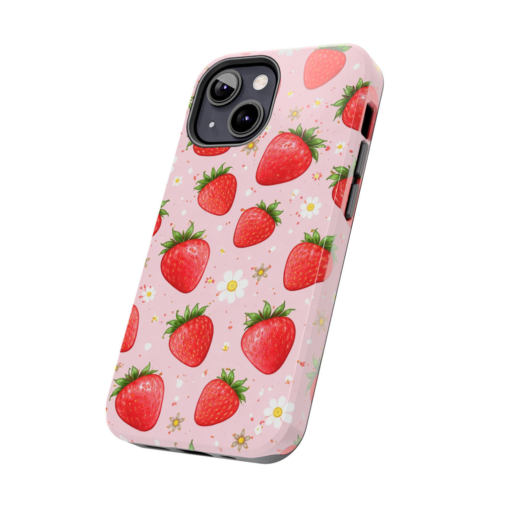 Pink Strawberry Print Phone Case, Soft Fruit Pattern