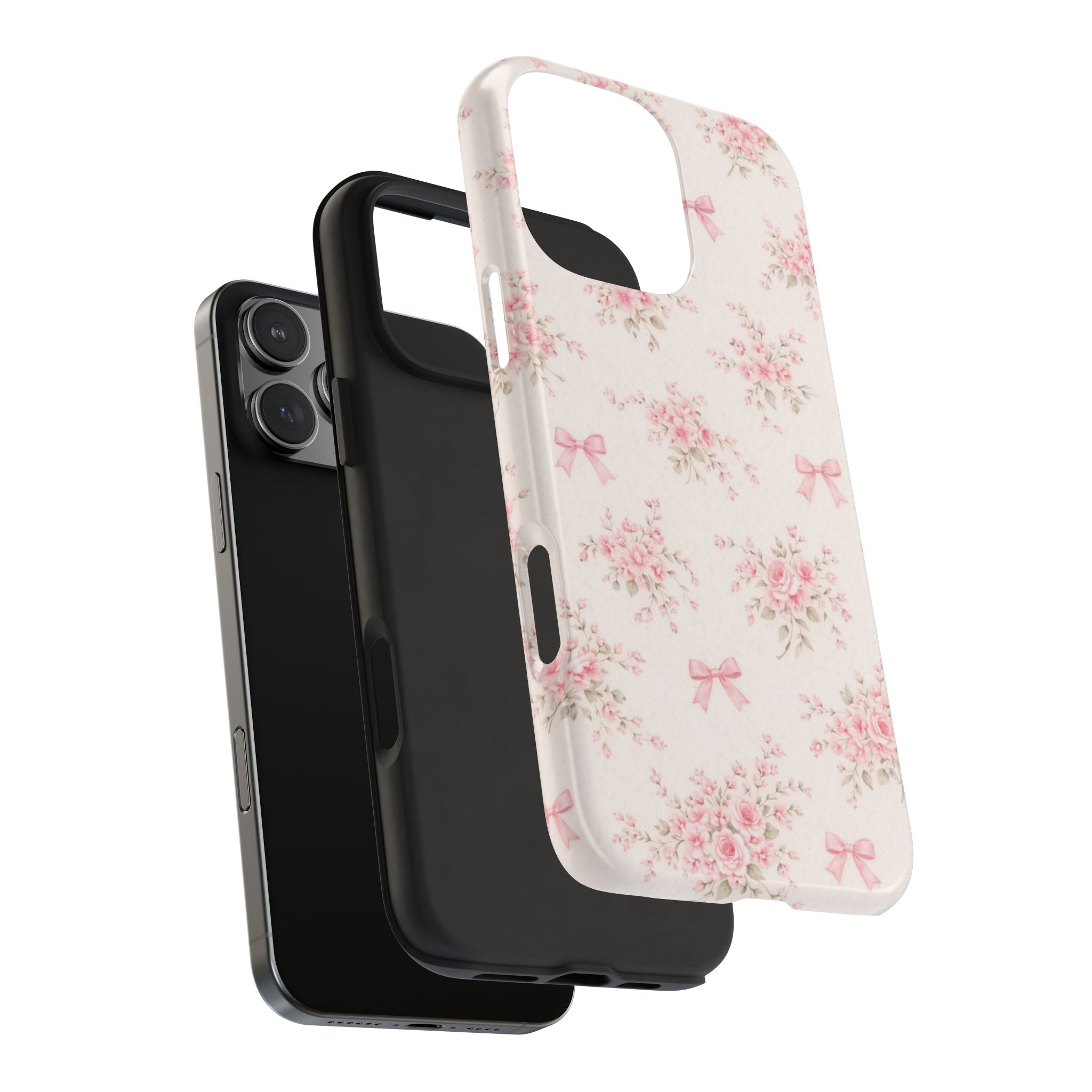 Pink Floral Bouquet iPhone Case, Vintage Roses Bows Pastel Pattern