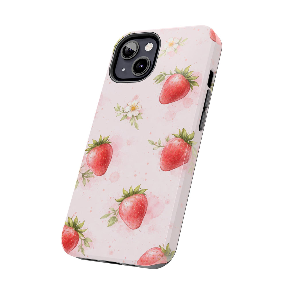 Watercolor Strawberry Phone Case, Pink Floral Fruit Pattern