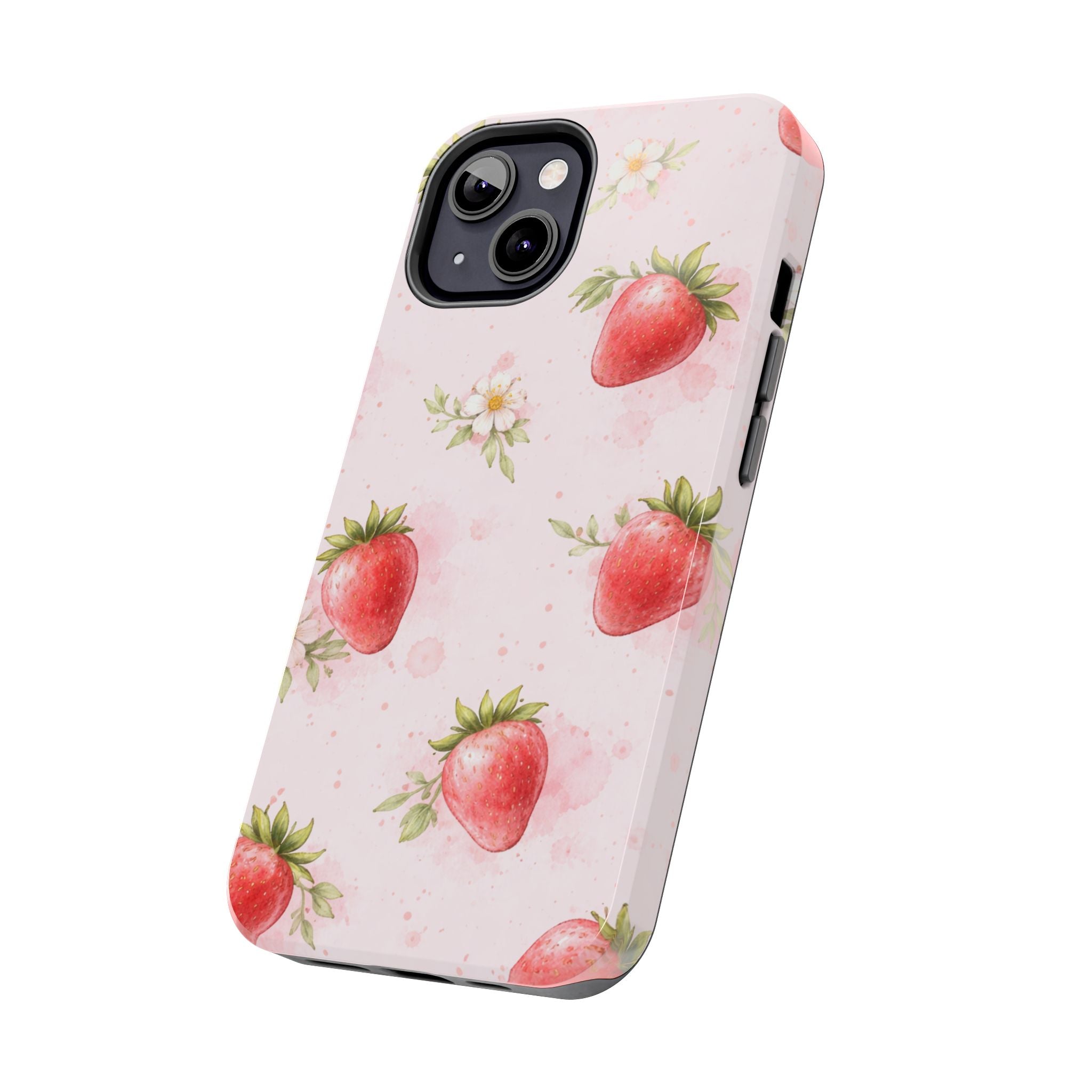 Watercolor Strawberry Phone Case, Pink Floral Fruit Pattern