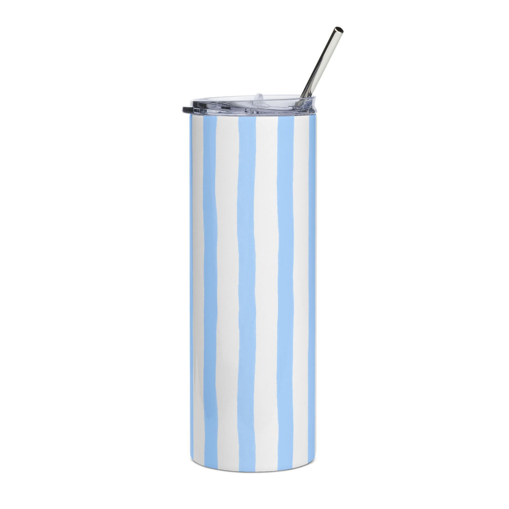 Blue Striped 20oz Stainless Steel Tumbler - Slim Insulated Travel Cup with Straw
