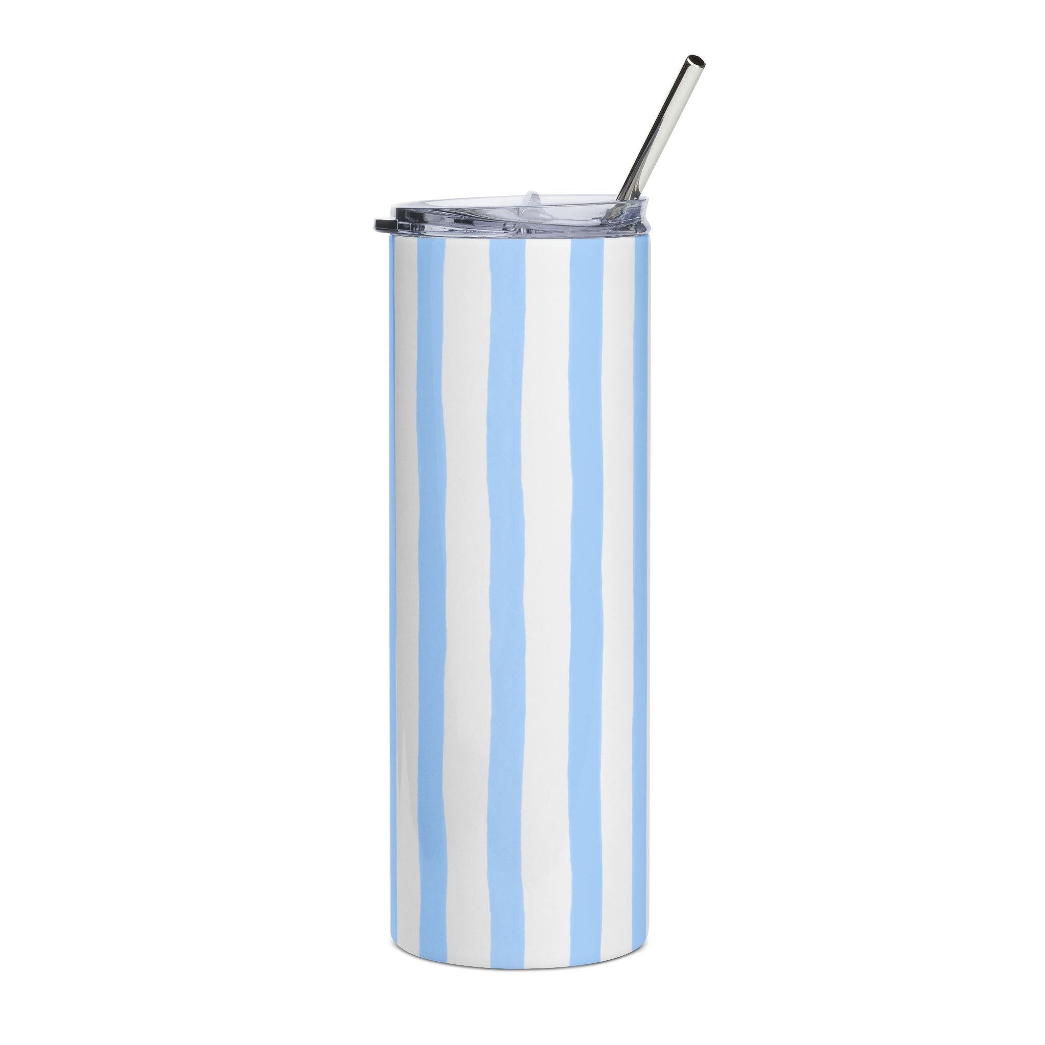 Blue Striped 20oz Stainless Steel Tumbler - Slim Insulated Travel Cup with Straw