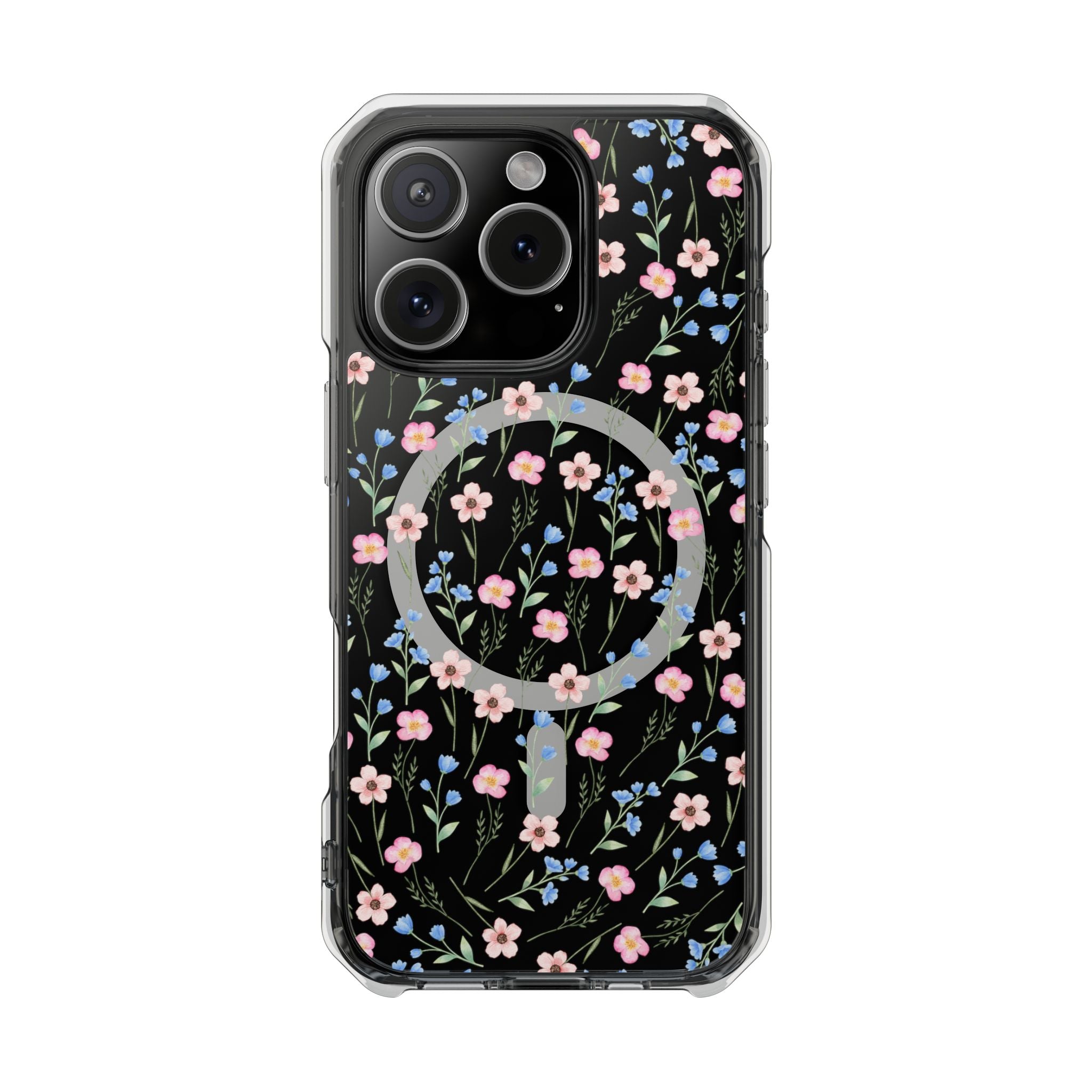MagSafe Clear Phone Case — Pink Floral Pattern