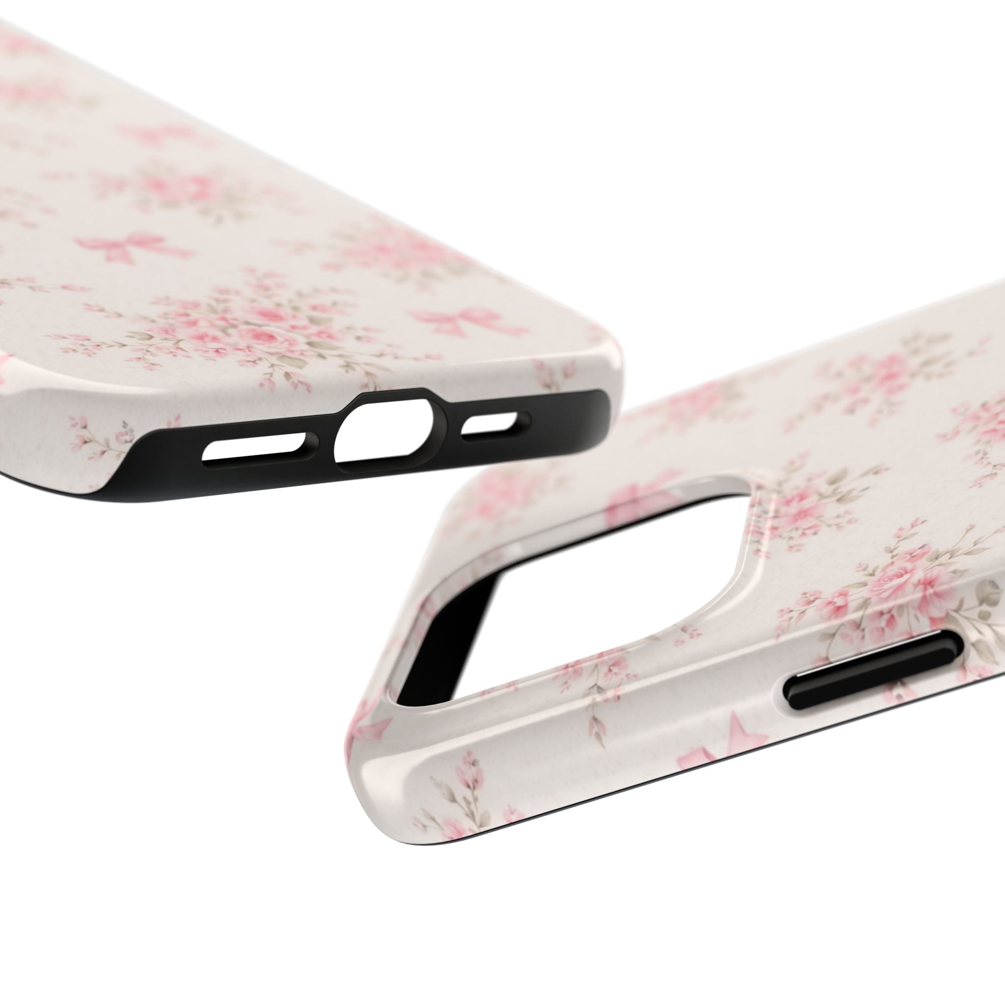 Pink Floral Bouquet iPhone Case, Vintage Roses Bows Pastel Pattern