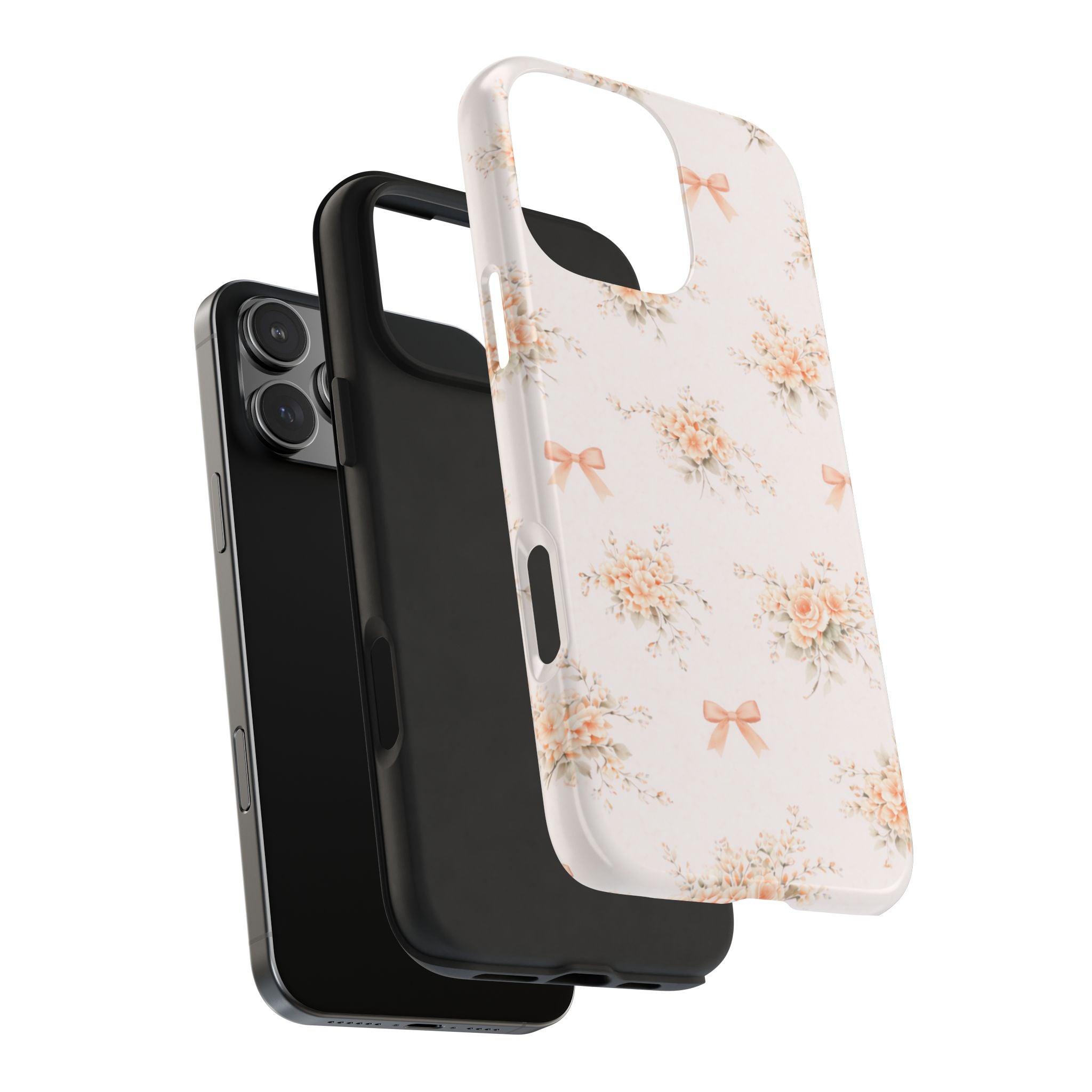 Vintage Peach Floral Bouquet iPhone Case, Tough Pastel Bow Pattern