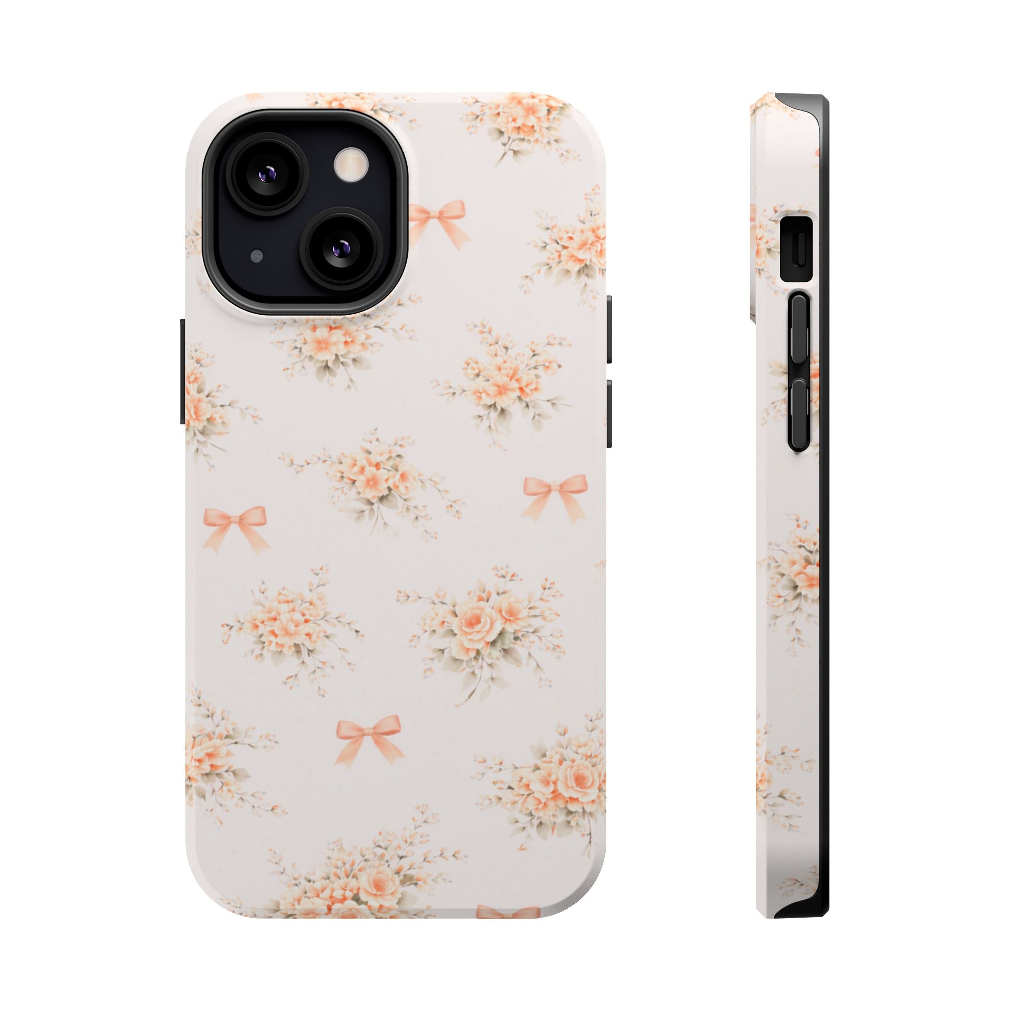 Vintage Peach Floral Bow iPhone Case | Magnetic Impact-Resistant Case