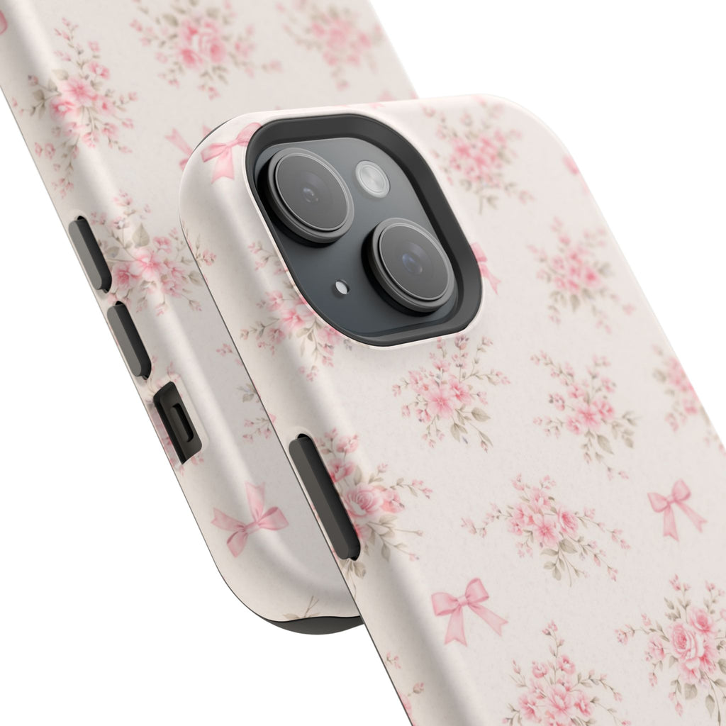 Pink Floral Bow Pattern Cases | Magnetic Impact-Resistant iPhone Case
