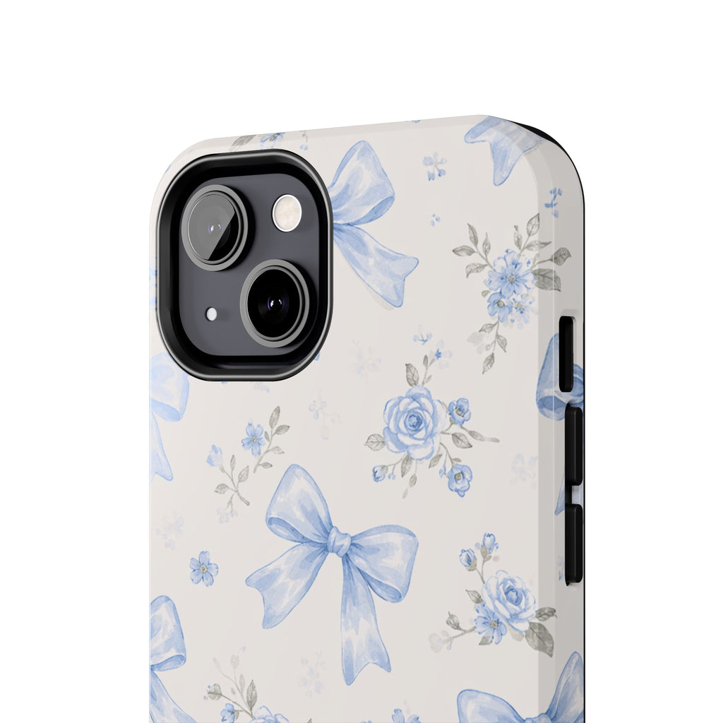 Blue Watercolor Bows iPhone Case, Floral Bow Pattern