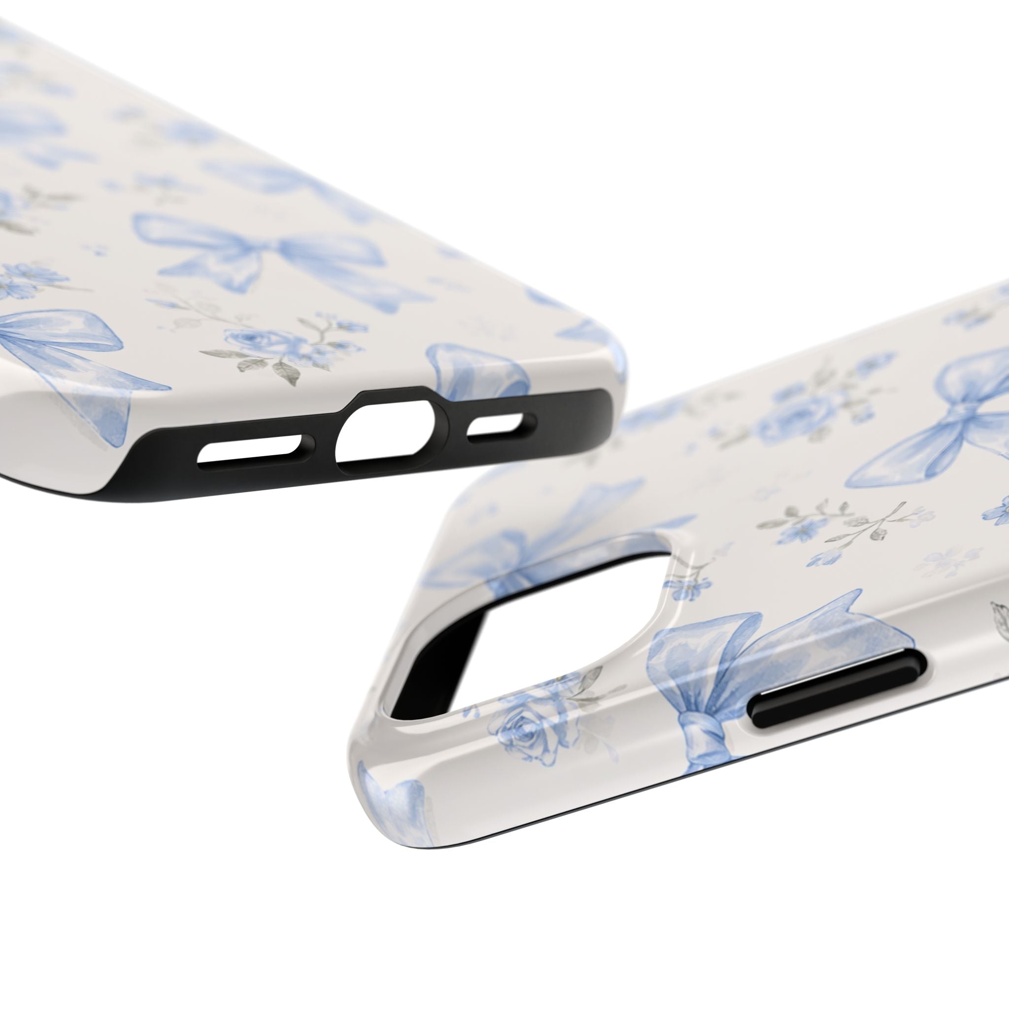 Blue Watercolor Bows iPhone Case, Floral Bow Pattern