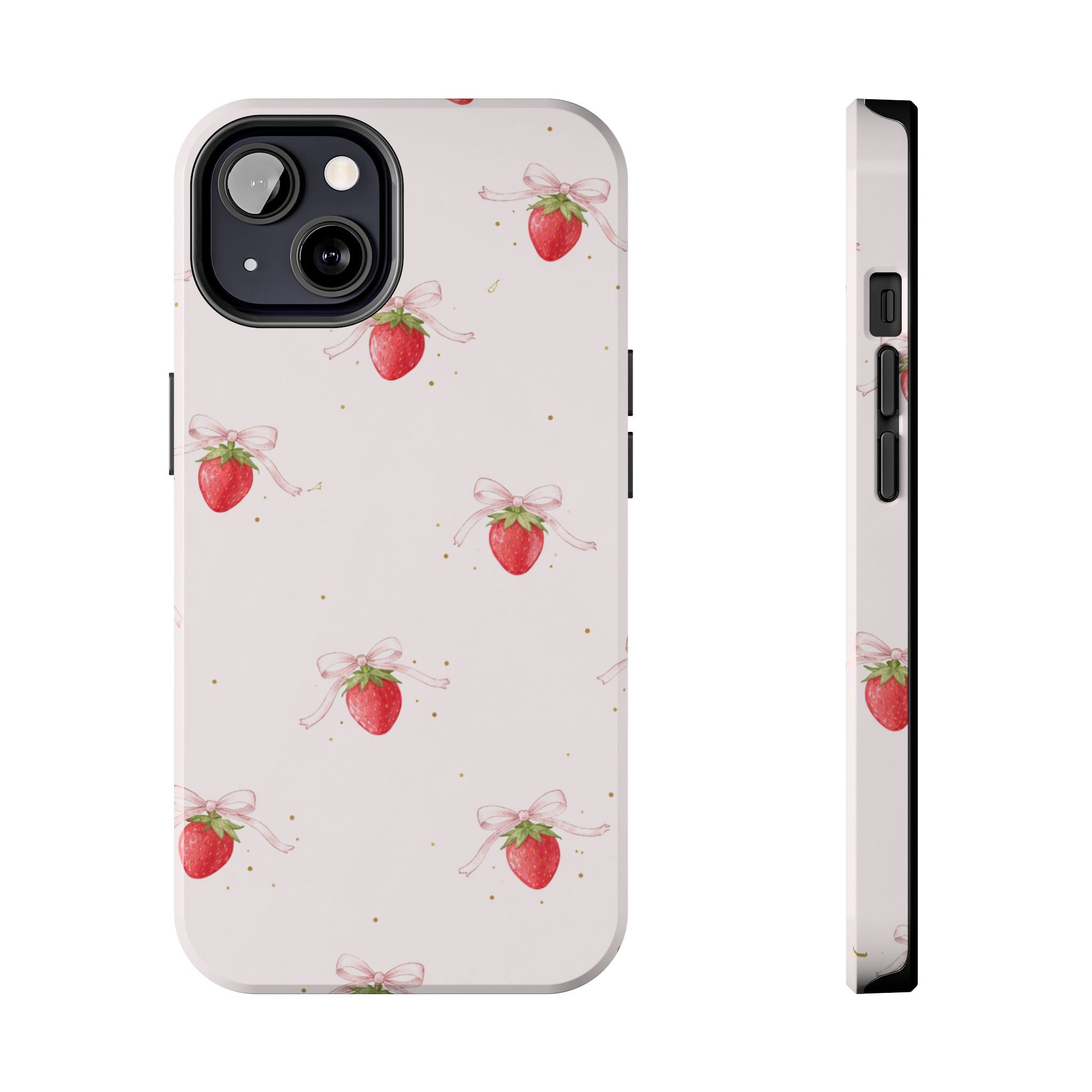 Pink Strawberry Pattern Tough Phone Case, Pastel Fruit Print