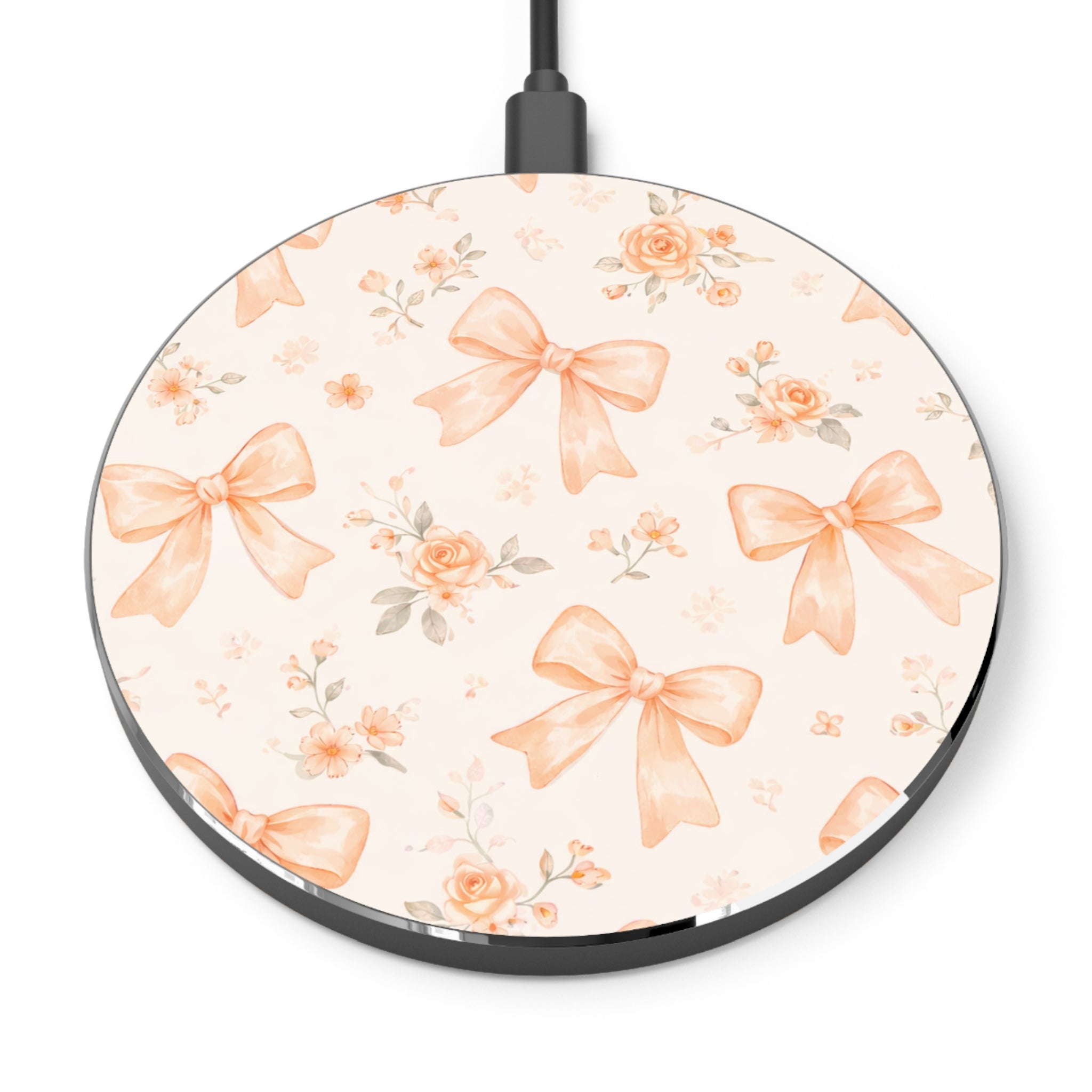 Peach Floral Bow Wireless Charger
