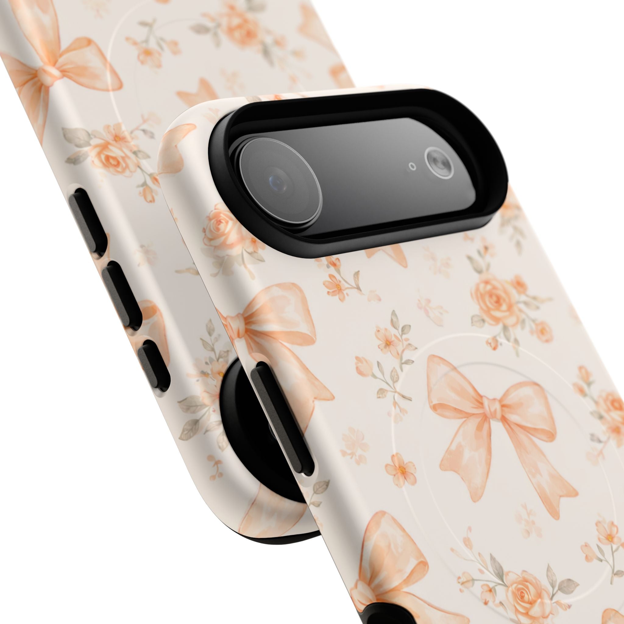 Floral Peach Bow iPhone Case – MagSafe Compatible