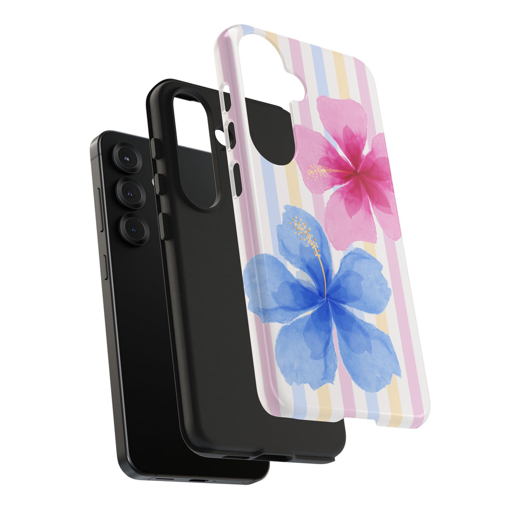 Hibiscus Stripe Tough Samsung Case – Pink & Blue Floral Protective Cover
