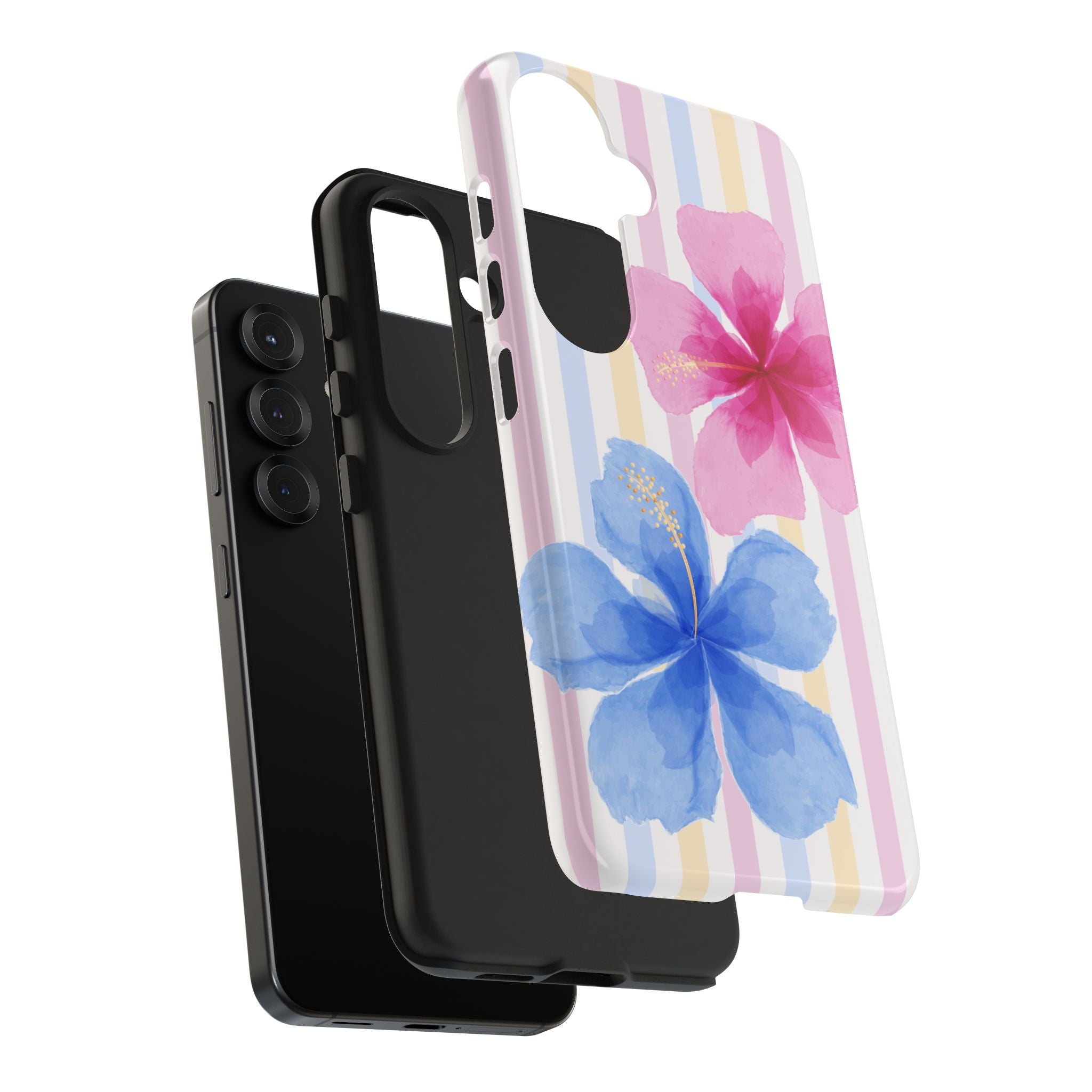 Hibiscus Stripe Tough Samsung Case – Pink & Blue Floral Protective Cover