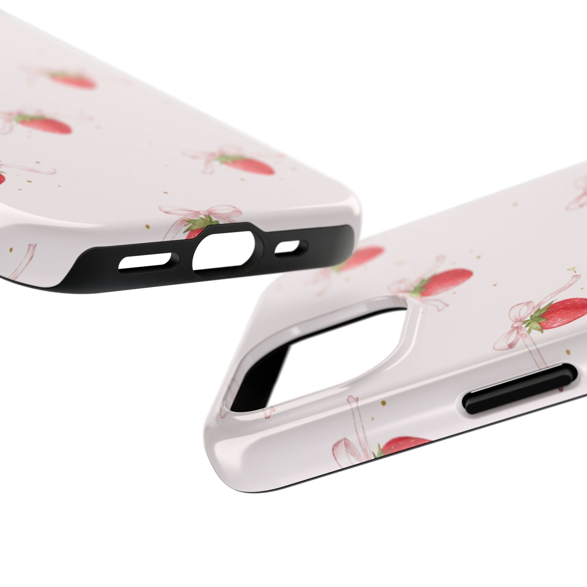 Pink Strawberry Pattern Tough Phone Case, Pastel Fruit Print