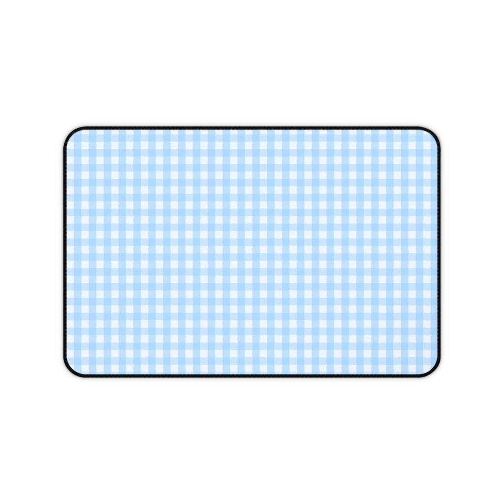 Blue Gingham Desk Mat – Pastel Checkered Mousepad for Home Office & Study