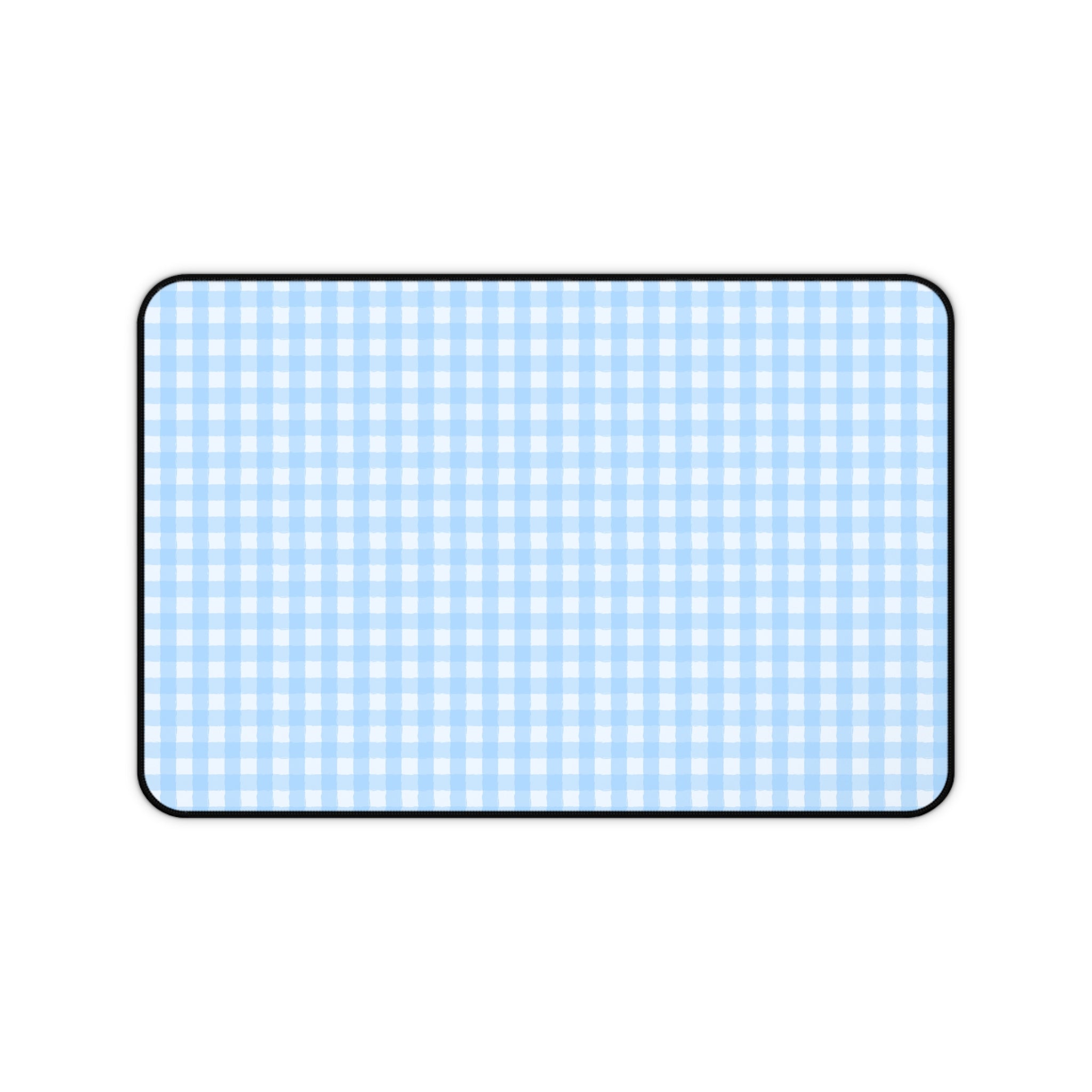 Blue Gingham Desk Mat – Pastel Checkered Mousepad for Home Office & Study