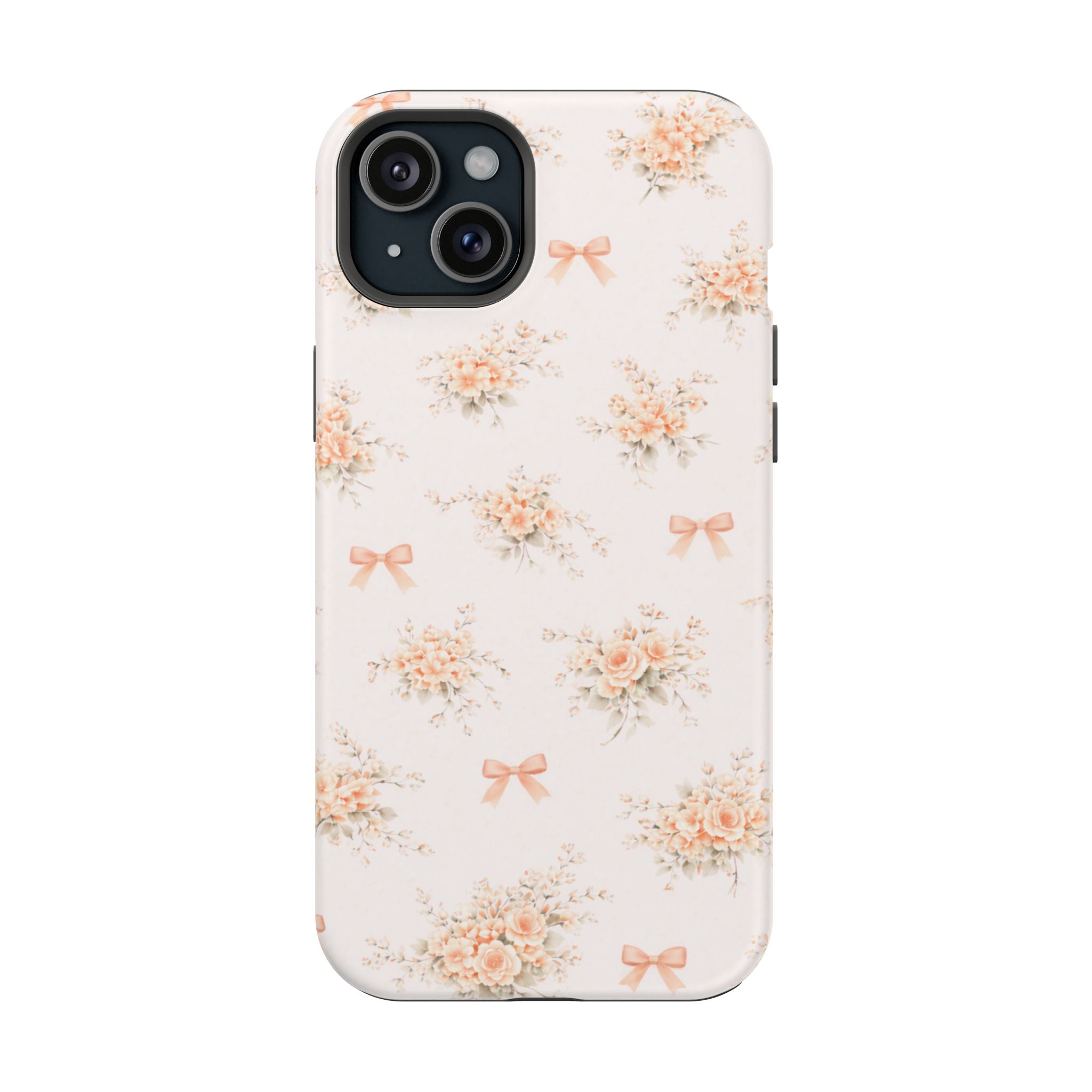 Vintage Peach Floral Bow iPhone Case | Magnetic Impact-Resistant Case